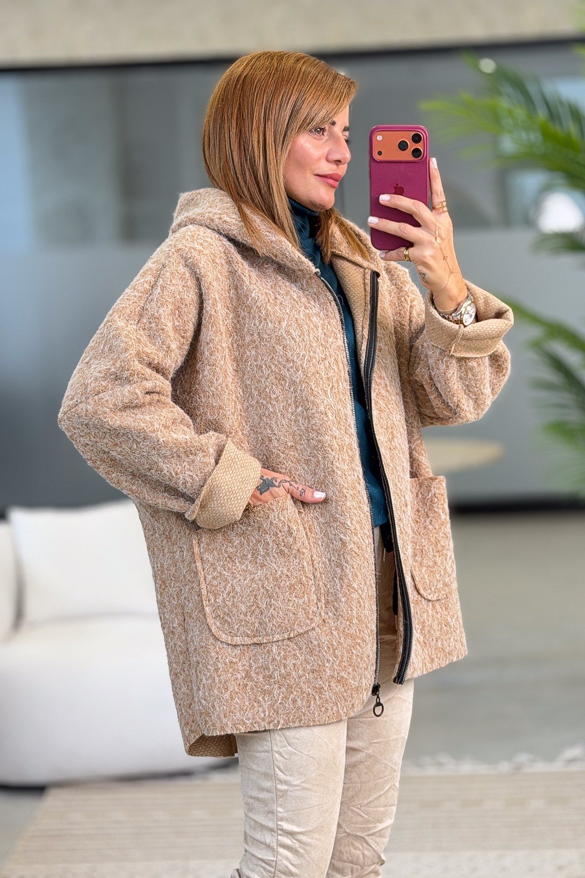 Oversize Kalıp Keçe Kaban Camel RenkMONT & KABAN