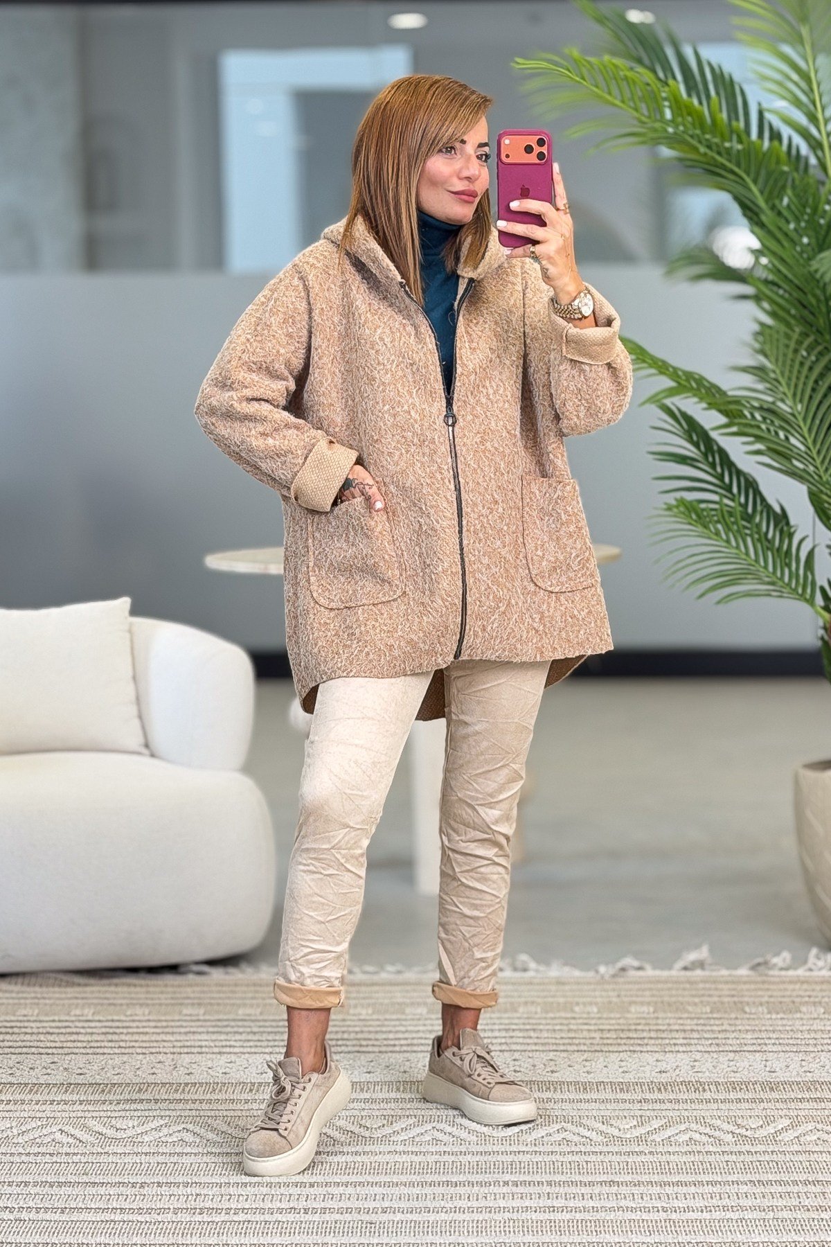 Oversize Kalıp Keçe Kaban Camel RenkMONT & KABAN