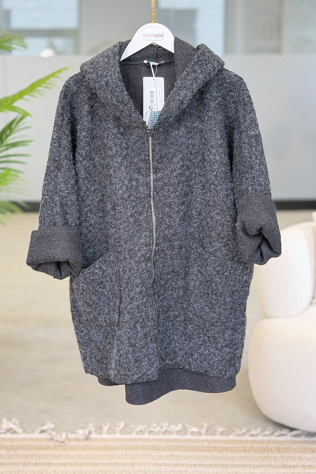 Oversize Kalıp Keçe Kaban Siyah RenkMONT & KABAN