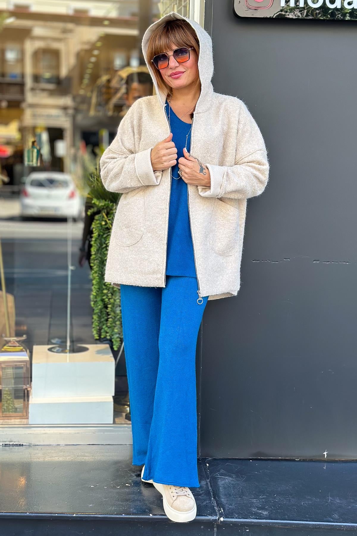 Oversize Keçe Kaban Bej RenkMONT & KABAN