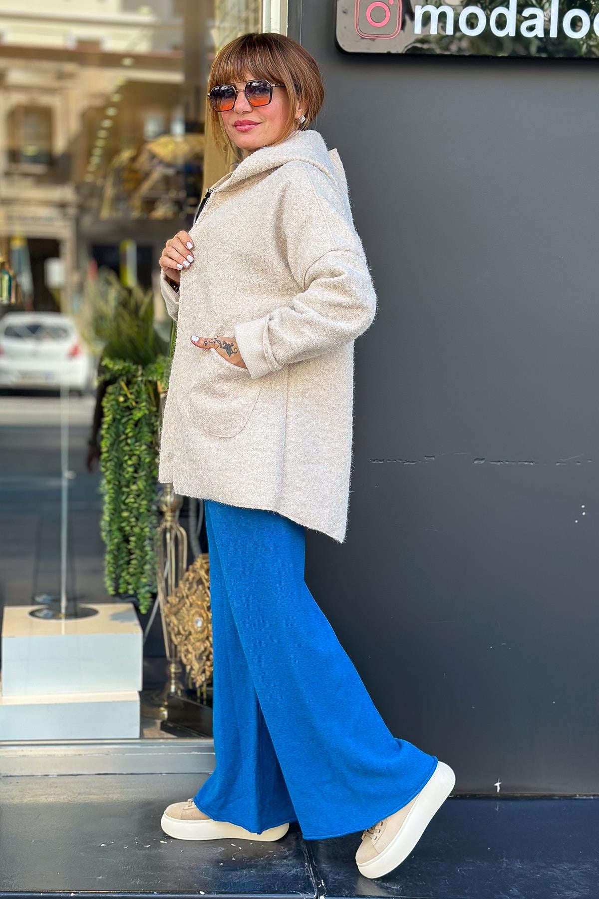 Oversize Keçe Kaban Bej RenkMONT & KABAN