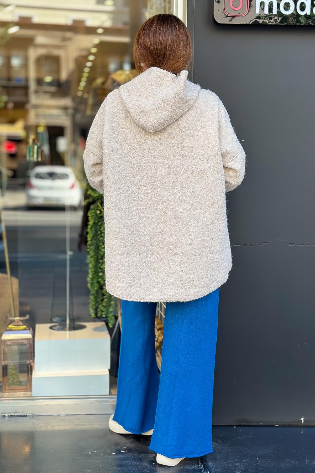Oversize Keçe Kaban Bej RenkMONT & KABAN