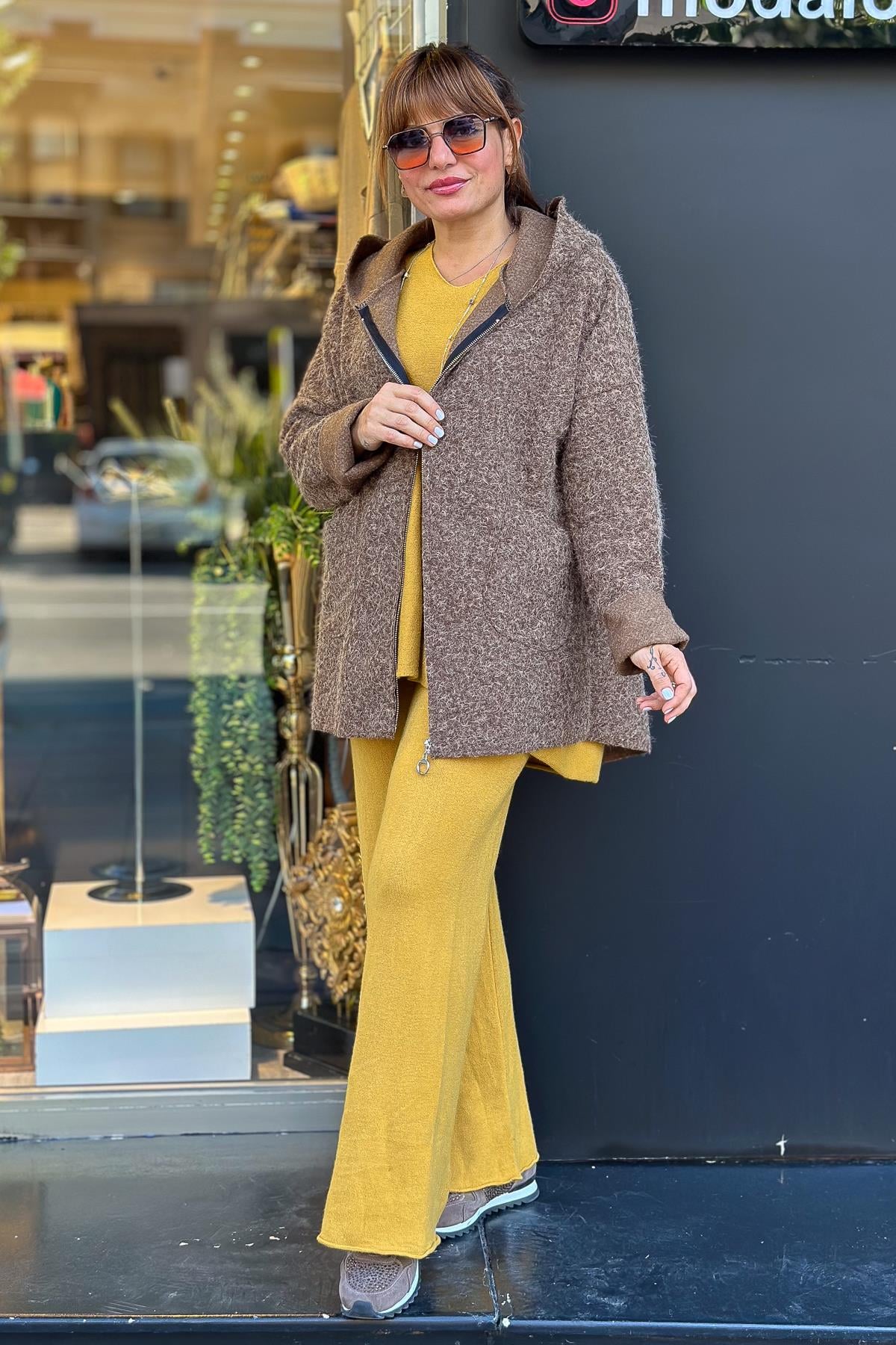 Oversize Keçe Kaban Kahverengi RenkMONT & KABAN