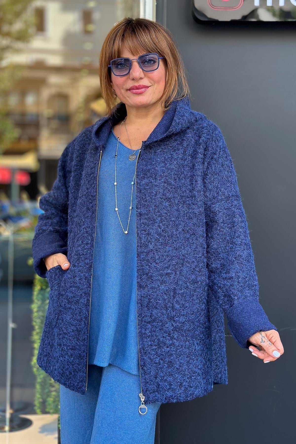 Oversize Keçe Kaban Lacivert RenkMONT & KABAN