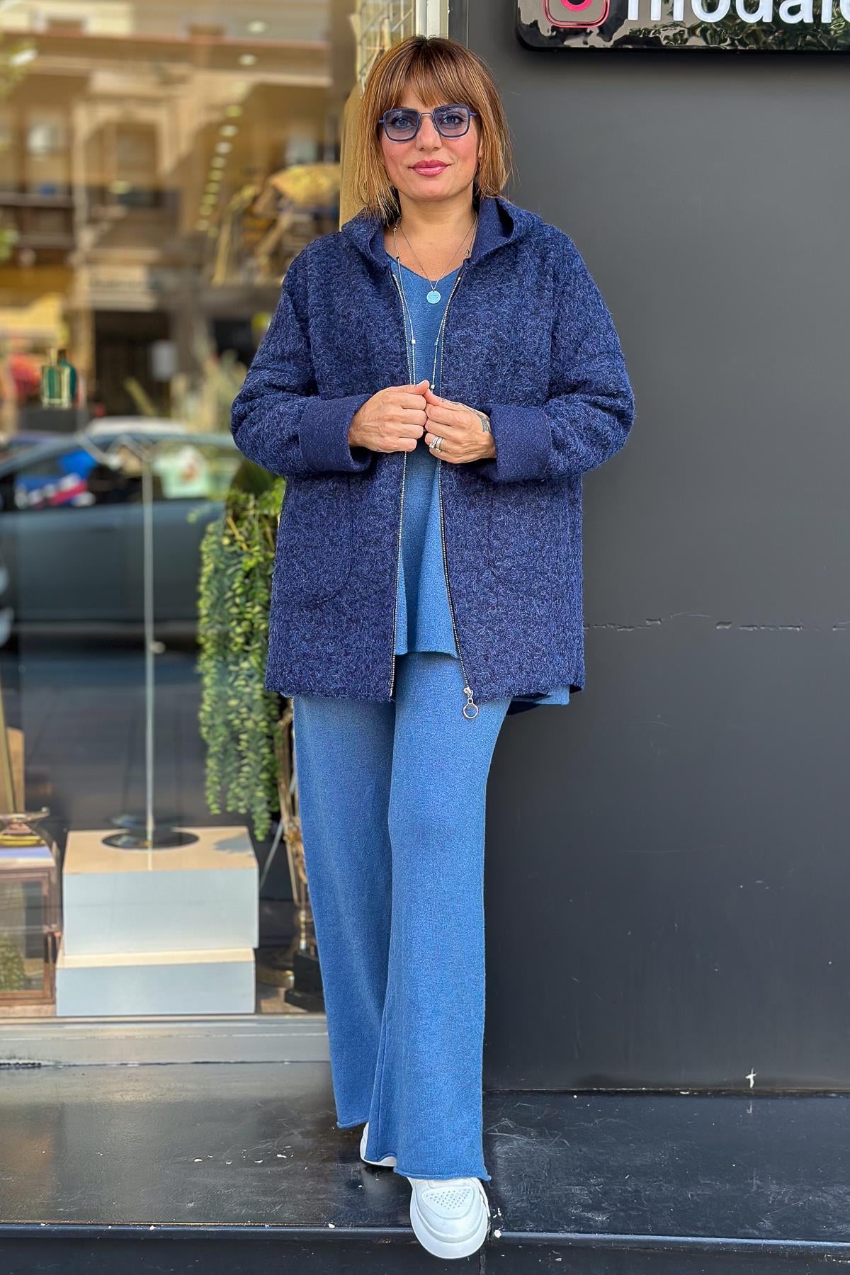 Oversize Keçe Kaban Lacivert RenkMONT & KABAN