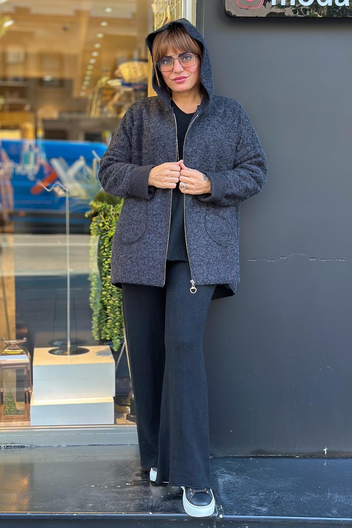 Oversize Keçe Kaban Siyah RenkMONT & KABAN