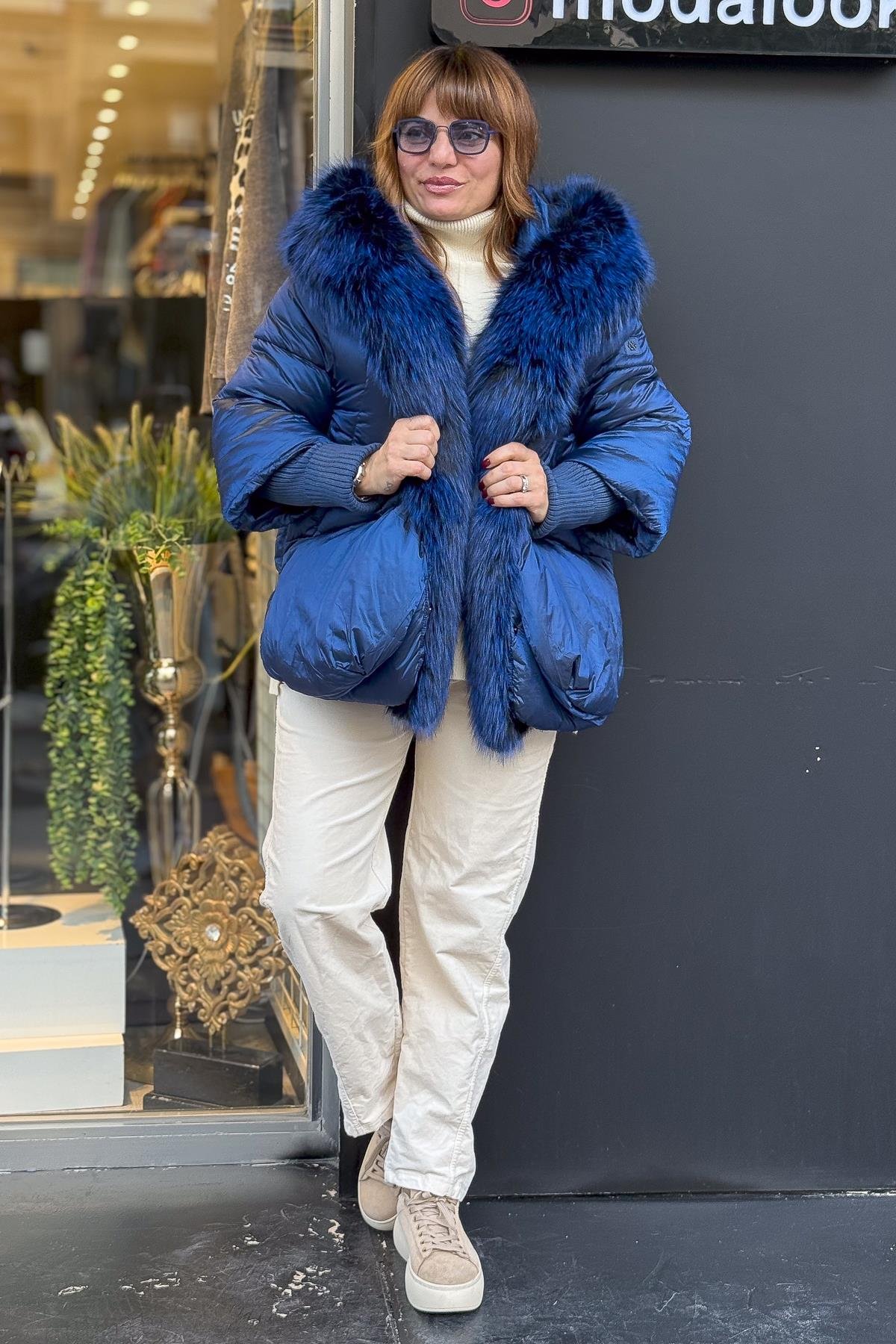 Premium Büyük Kürklü Mont Saks RenkMONT & KABAN