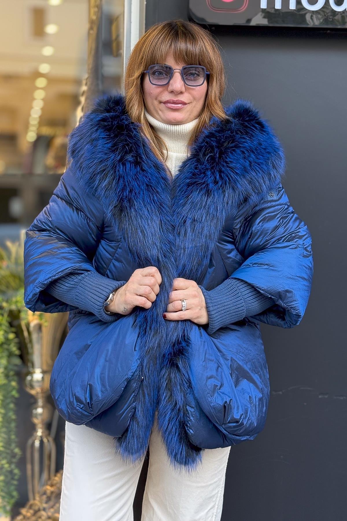 Premium Büyük Kürklü Mont Saks RenkMONT & KABAN