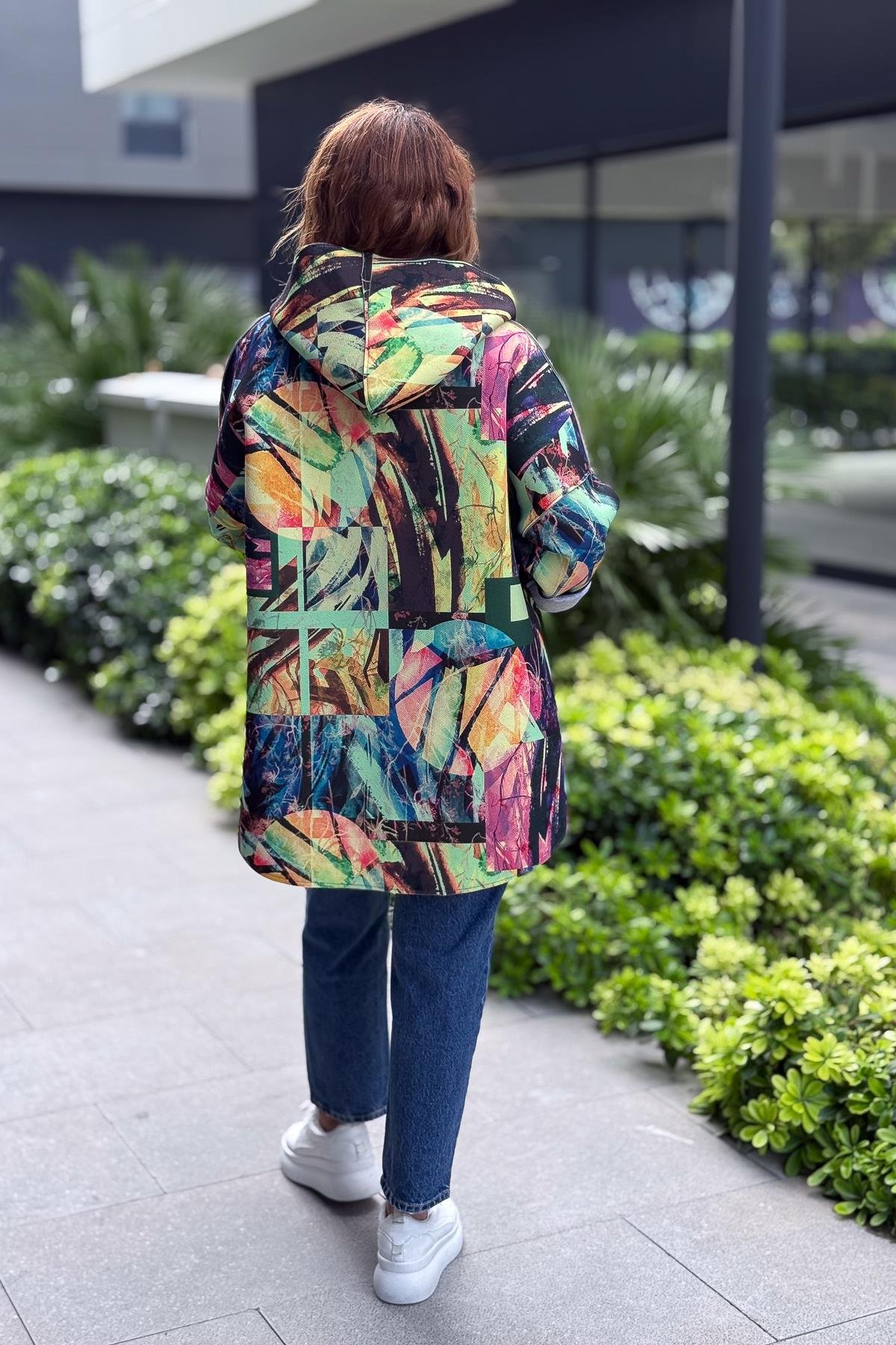 Renkli Desenleri Farklı Ceket Neon Sarı RenkCEKET