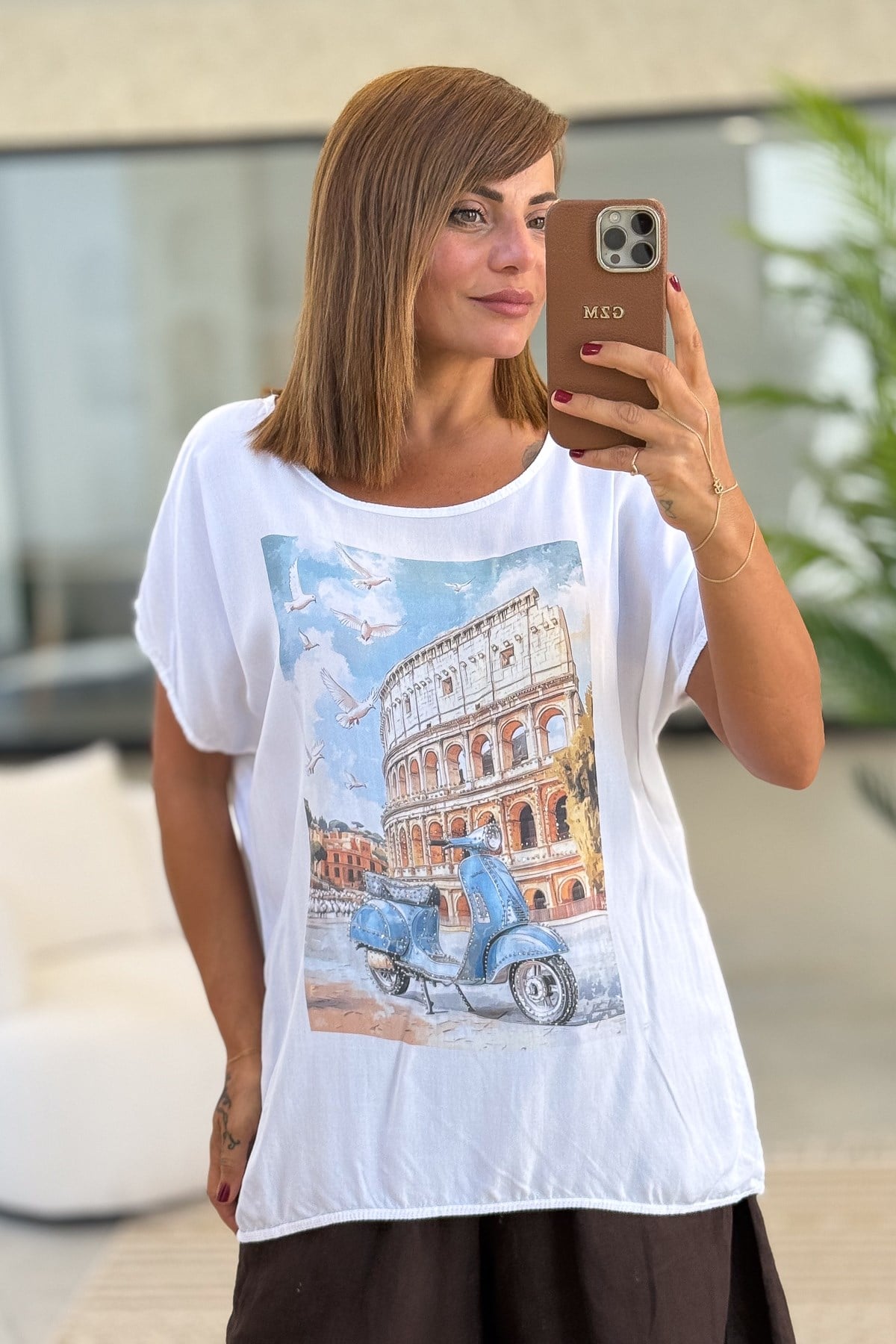 Roma Kolezyum Desen Viskon Tshirt Bebe Mavi RenkBLUZ