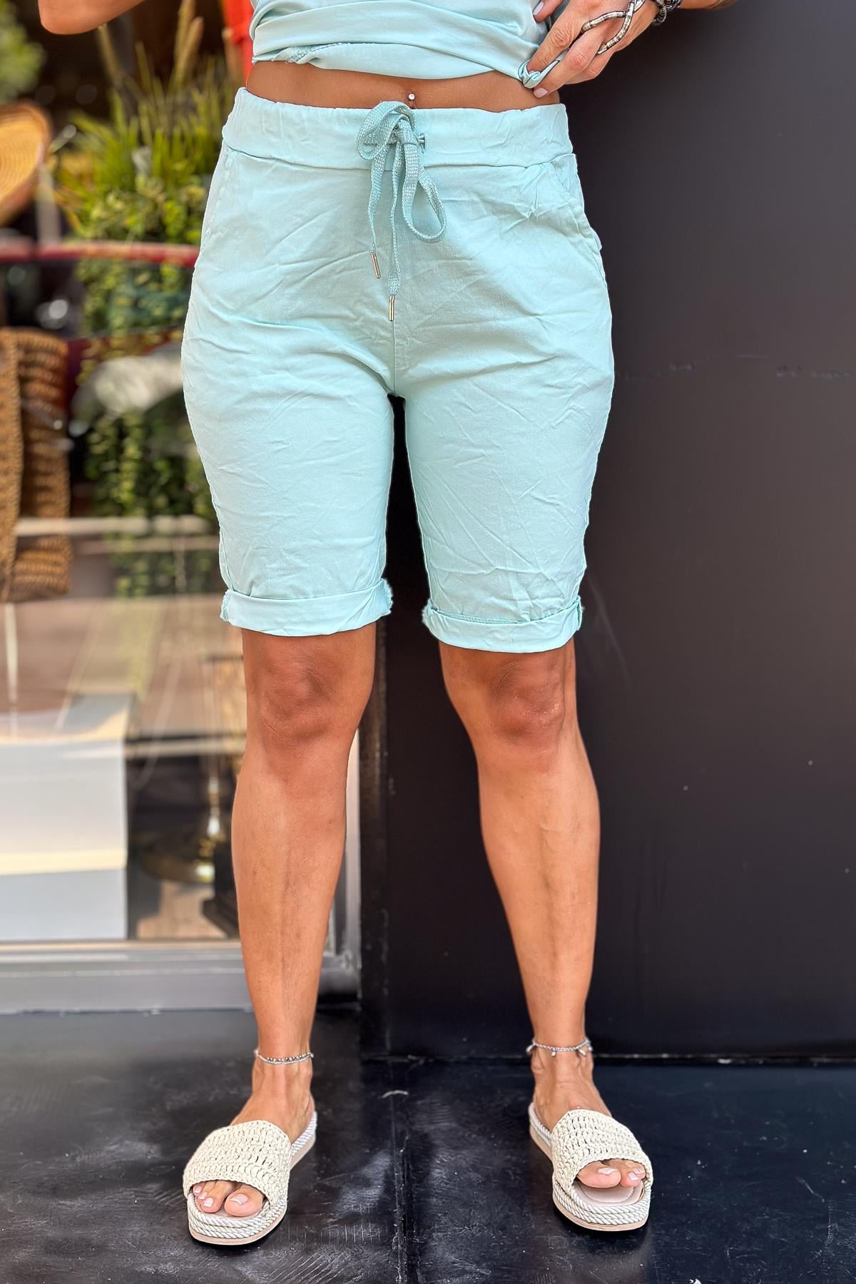 Sim Bağçıklı Likralı Basic Şort Mint RenkŞORT