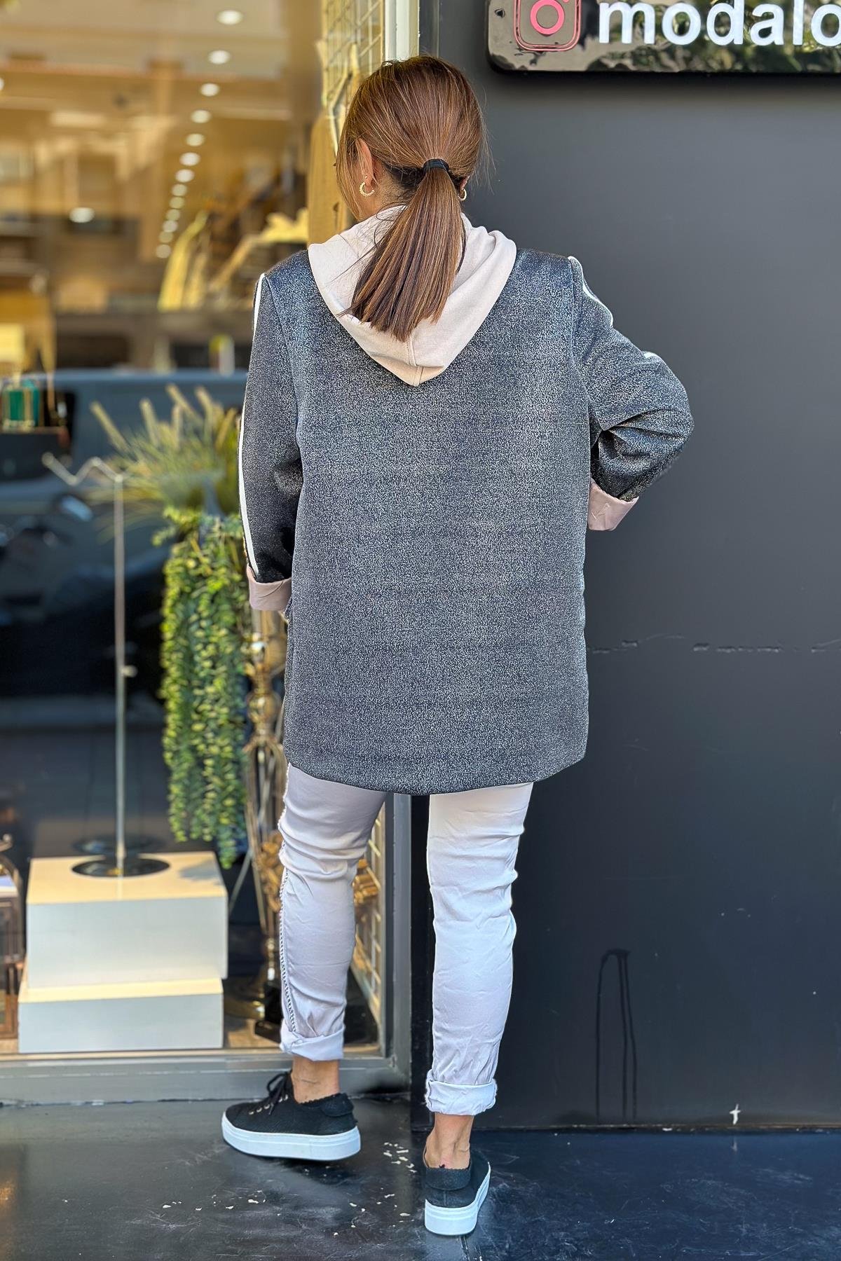 Simli Kapüşonlu Blazer Ceket Antresit RenkCEKET