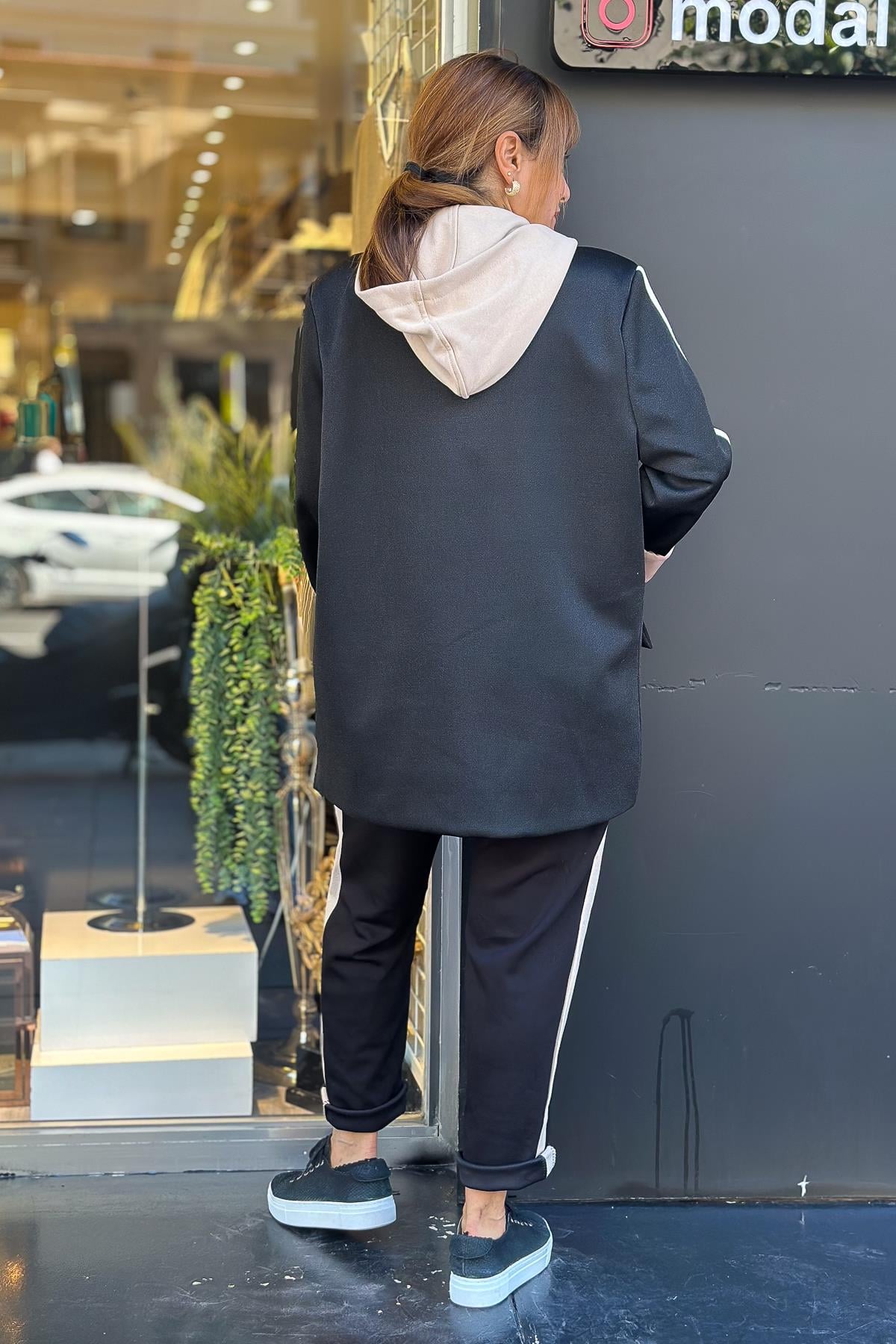 Simli Kapüşonlu Blazer Ceket Siyah RenkCEKET