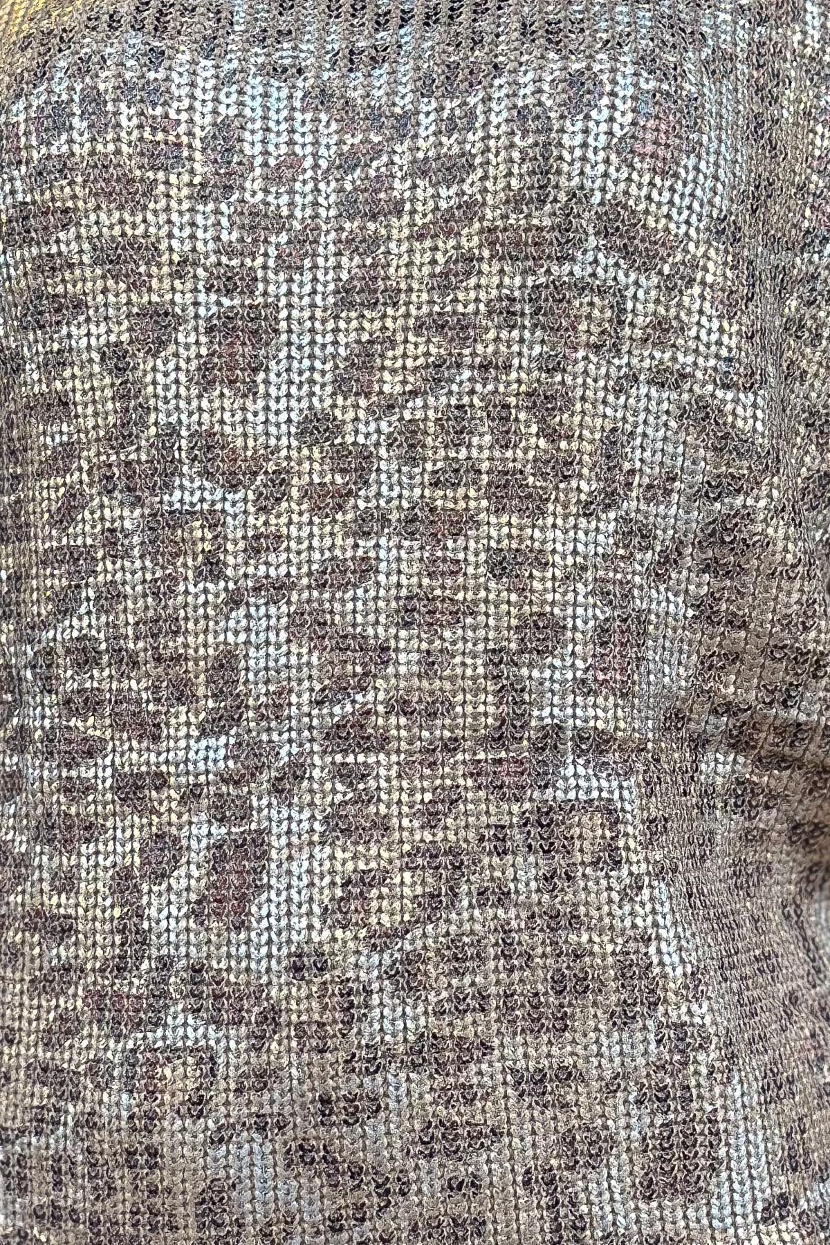 Varaklı Leopar Desenli Kazak Camel RenkBLUZ