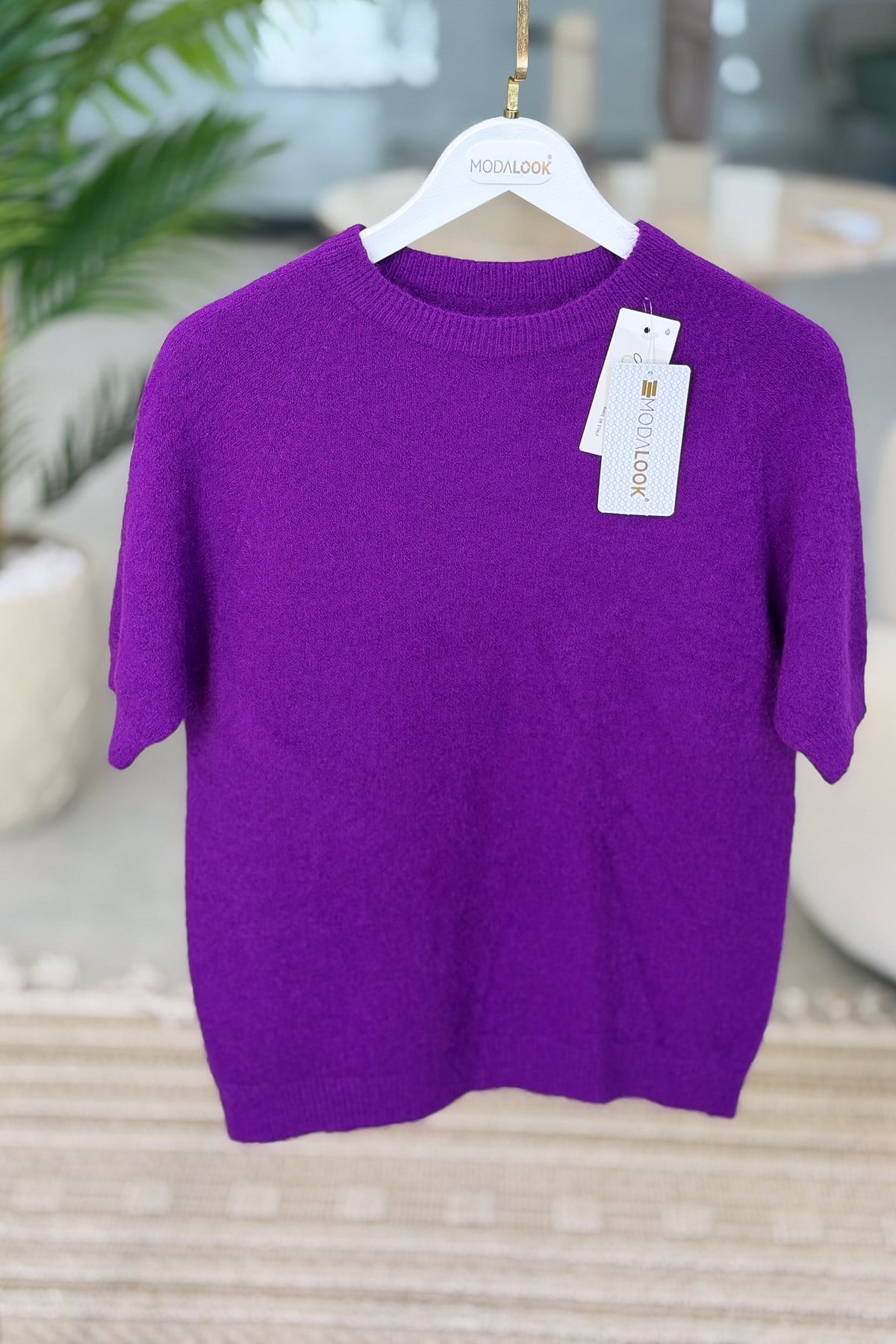 Yuvarlak Yaka Alpaca Kazak Mor RenkBLUZ