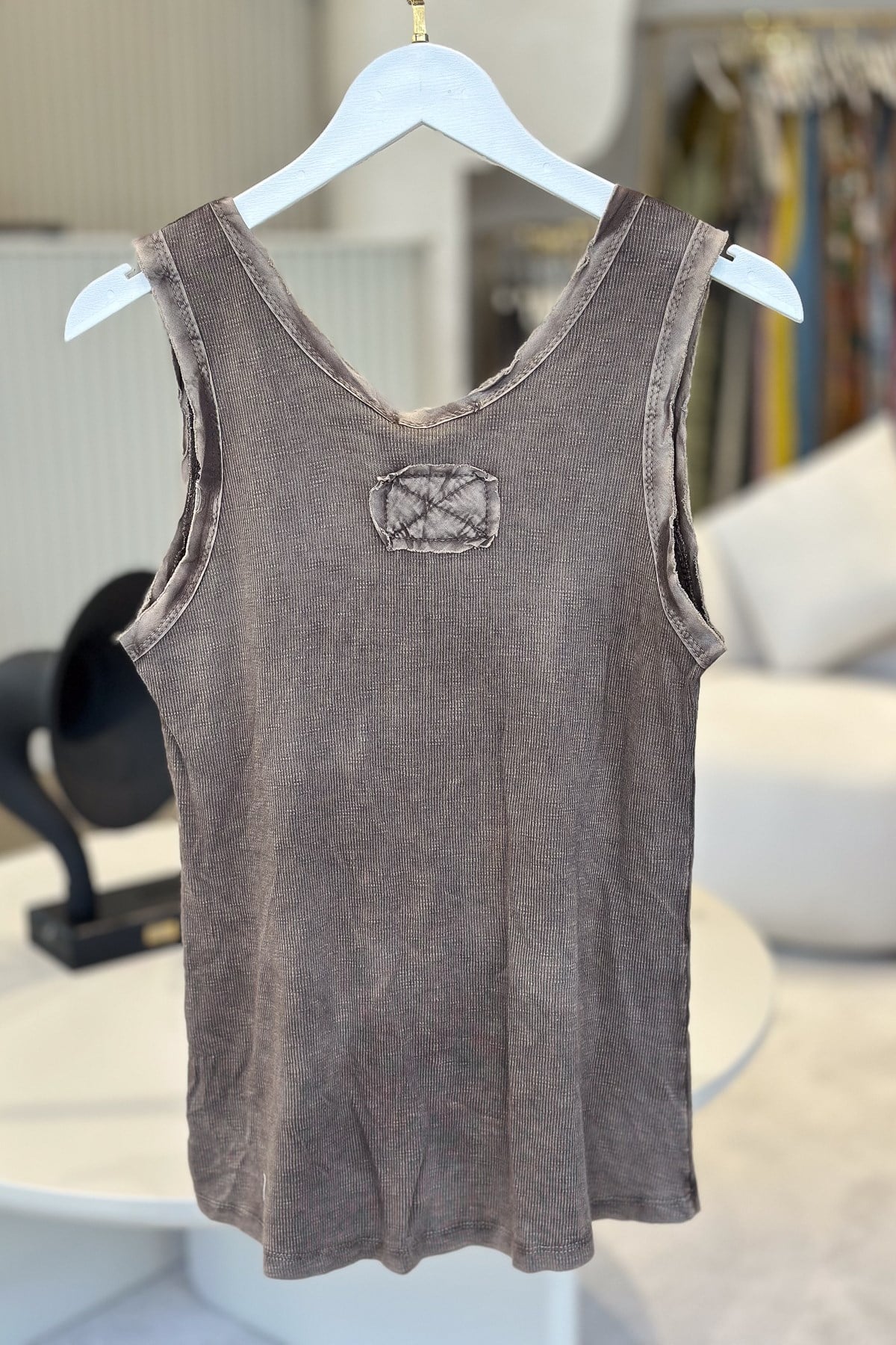 Yuvarlak Yakalı Fitilli Kolsuz Badi Kahverengi RenkBADİ