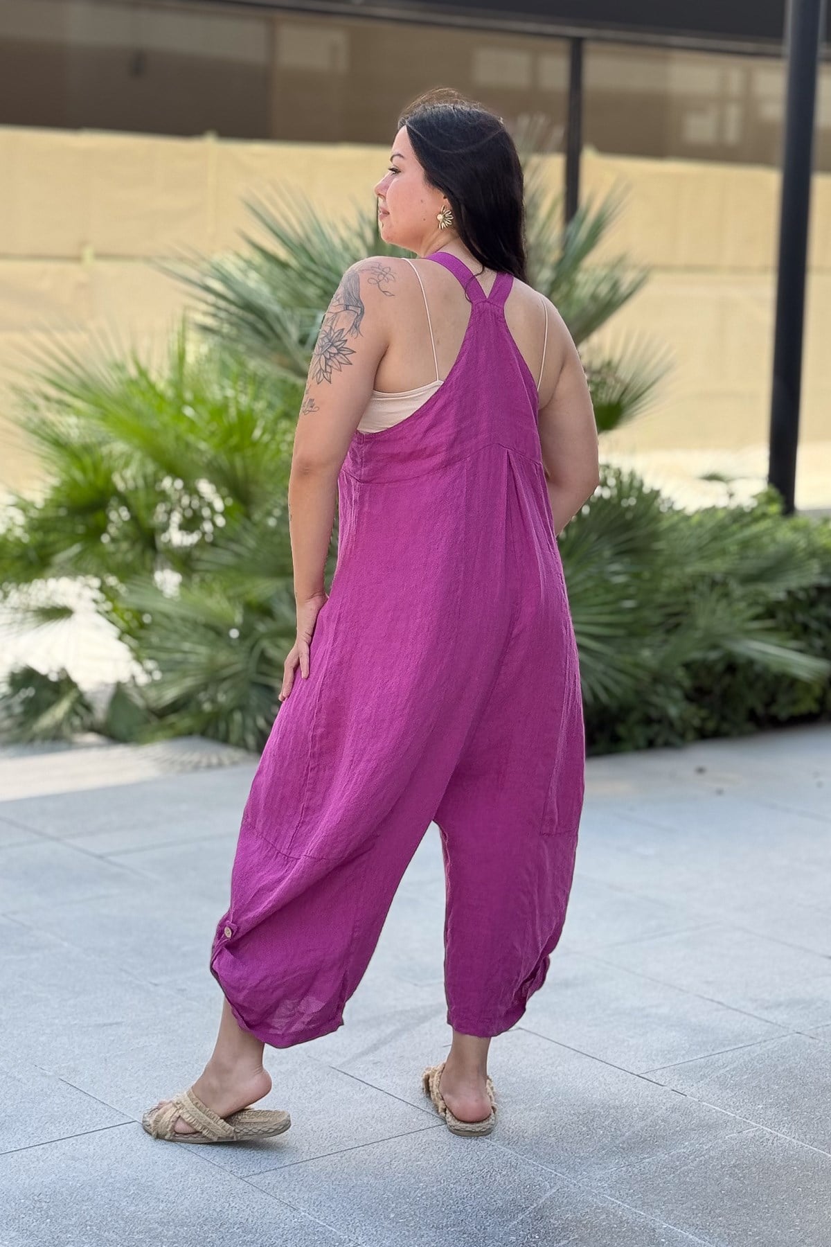 Yüzücü Modelli Keten Tulum Siklemen RenkELBİSE