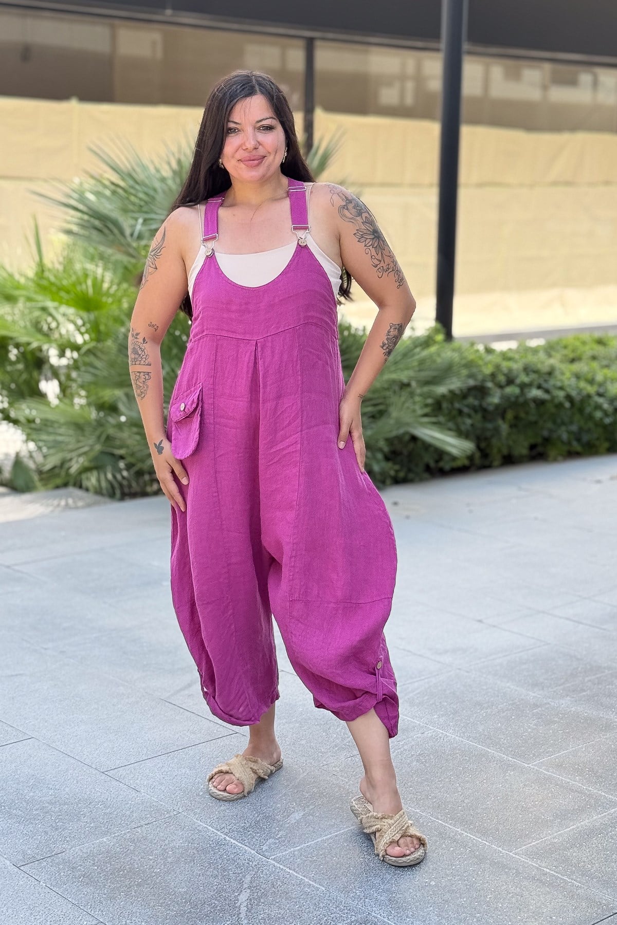 Yüzücü Modelli Keten Tulum Siklemen RenkELBİSE