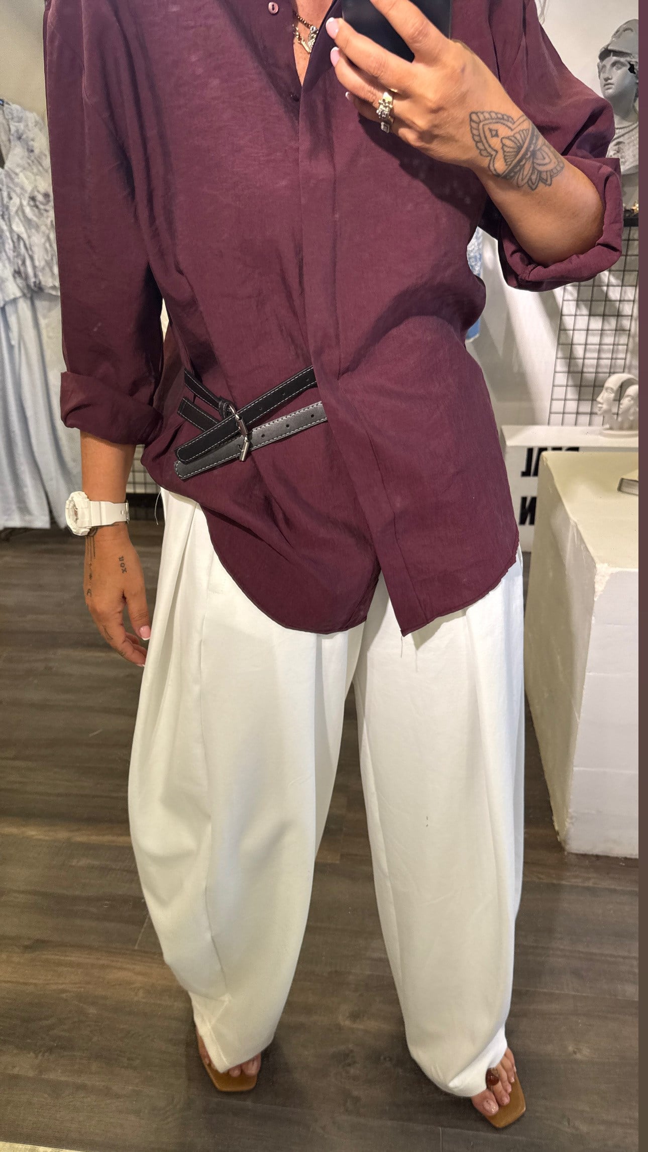 BEYAZ BEL LASTİK DETAYLI PANTOLON