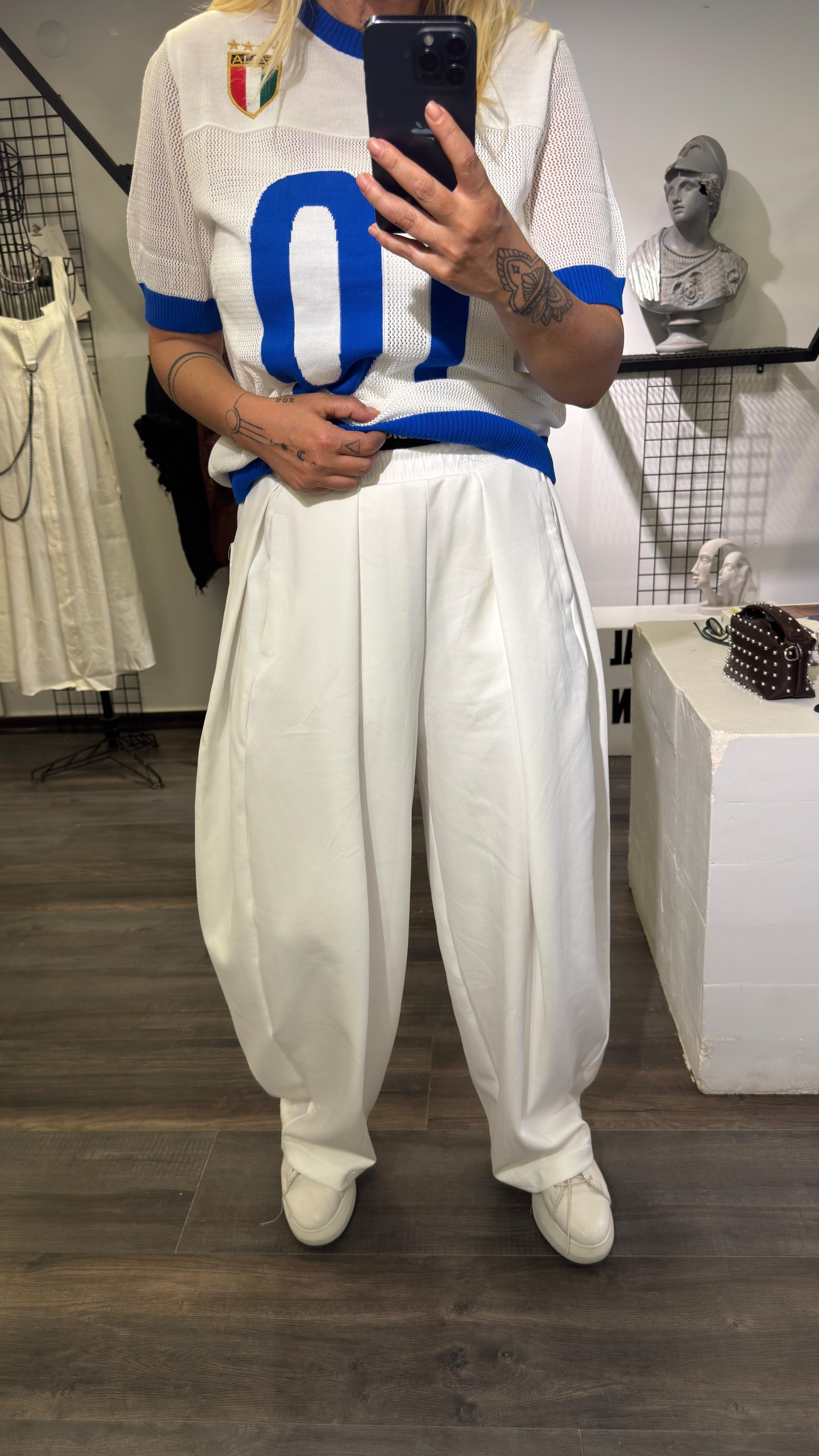 BEYAZ BEL LASTİK DETAYLI PANTOLON