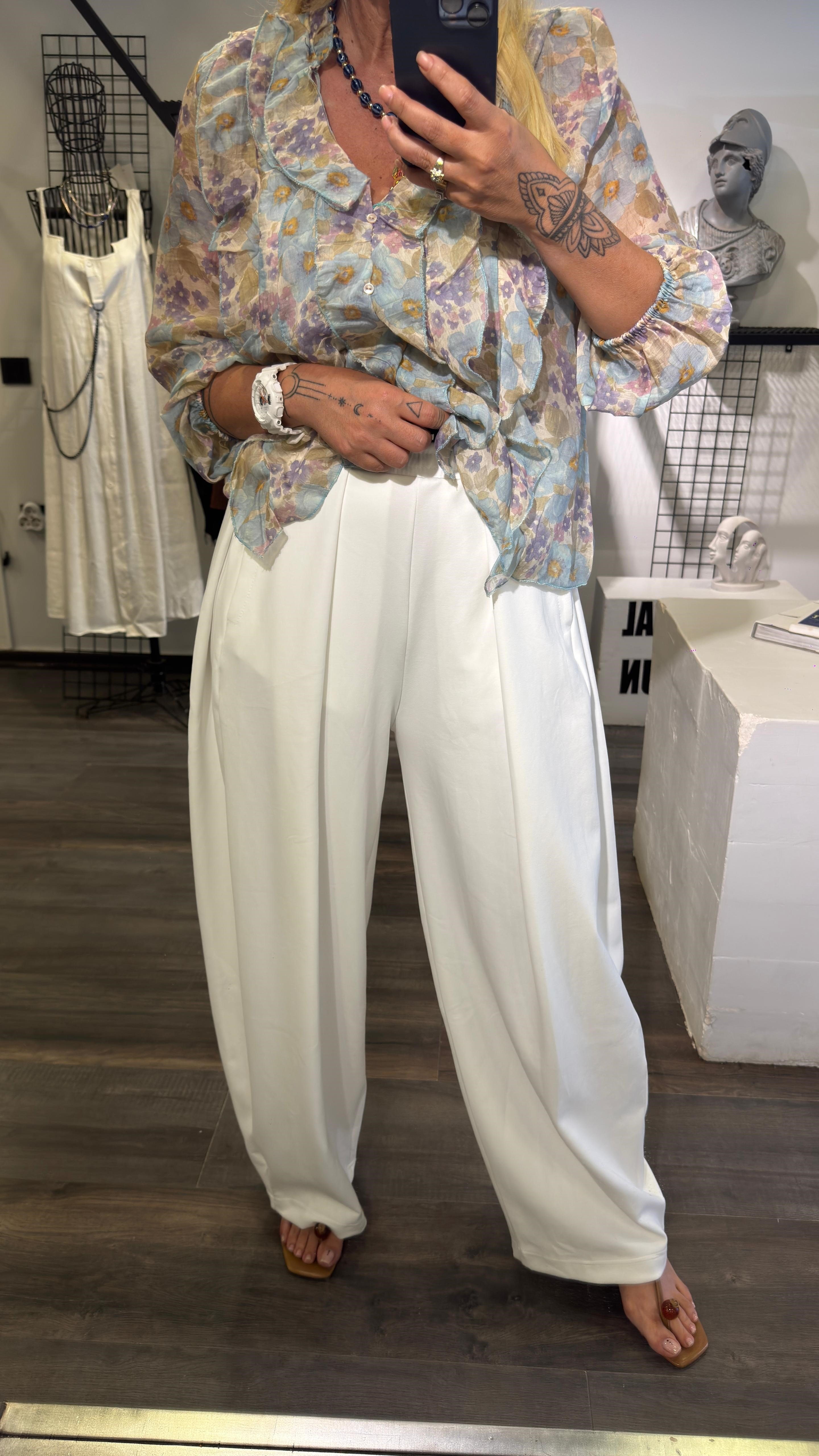 BEYAZ BEL LASTİK DETAYLI PANTOLON