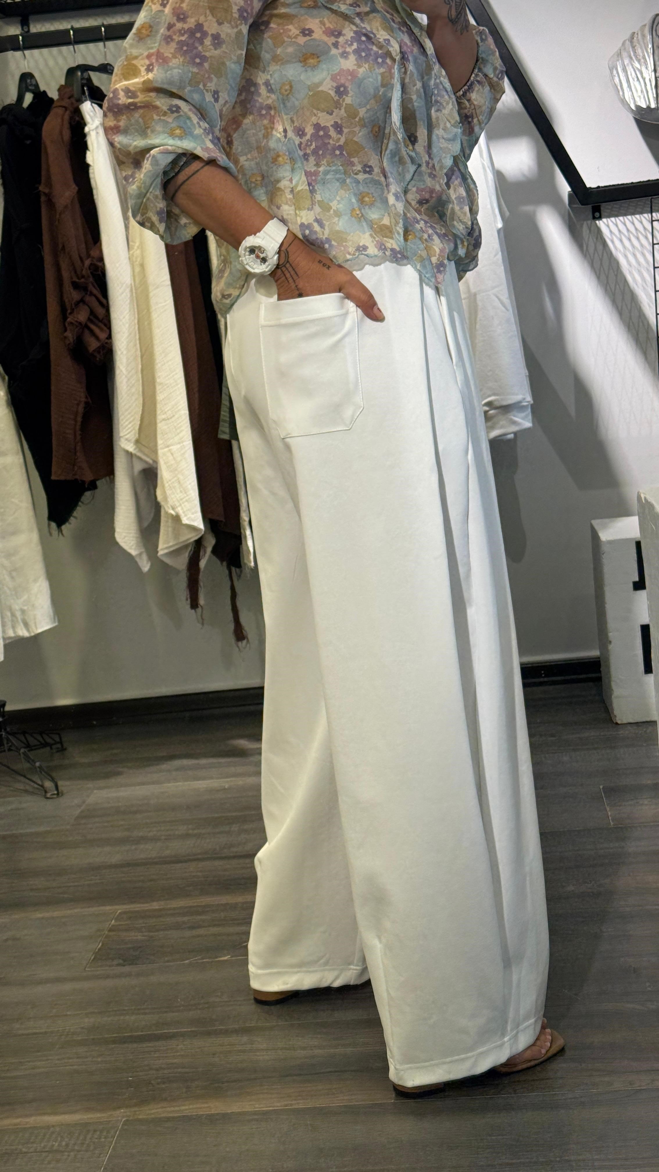 BEYAZ BEL LASTİK DETAYLI PANTOLON