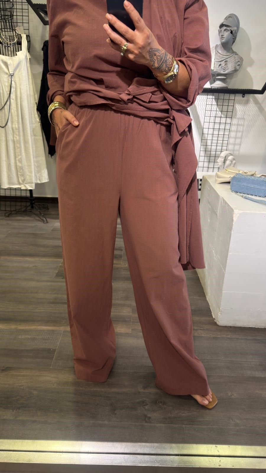 KİREMİT RENGİ BOL PAÇA PANTOLON