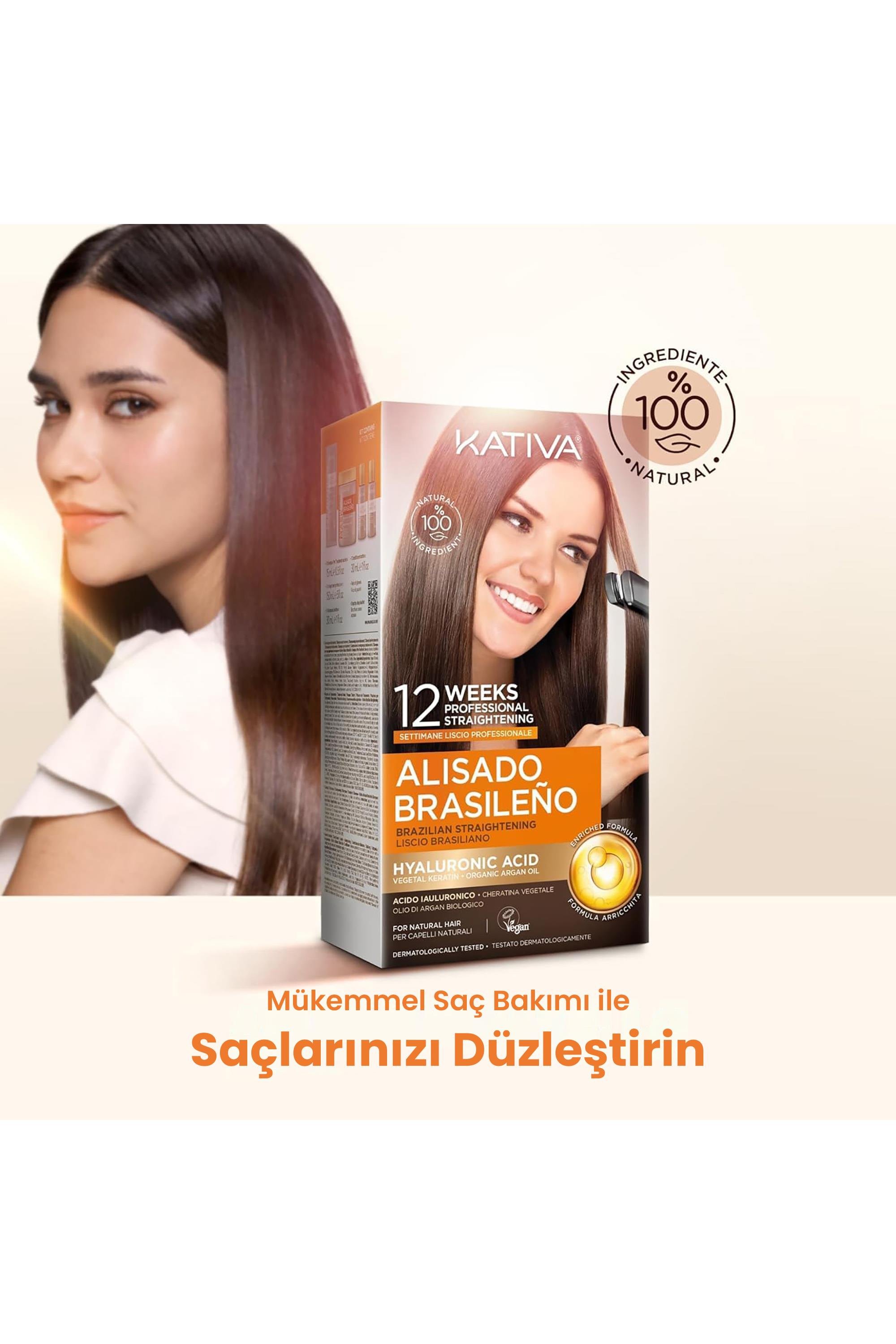 Kativa Brazilian Straightening Kit - Brezilya Keratin Doğal ve Vegan Saç Düzleştirme Seti