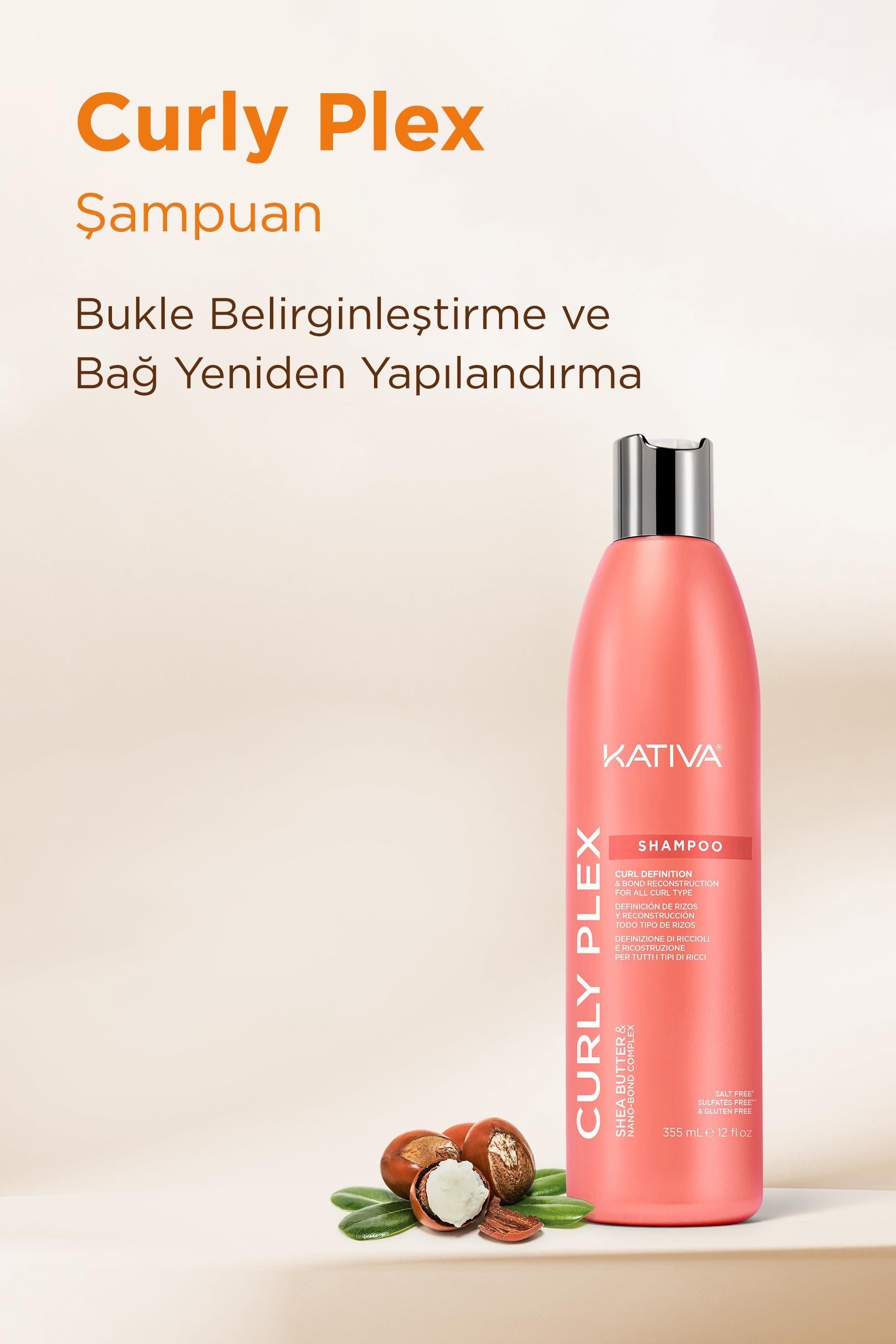 Kativa Curly Plex Bukle Belirginleştirme & Bağ Onarma Şampuanı 355 mL