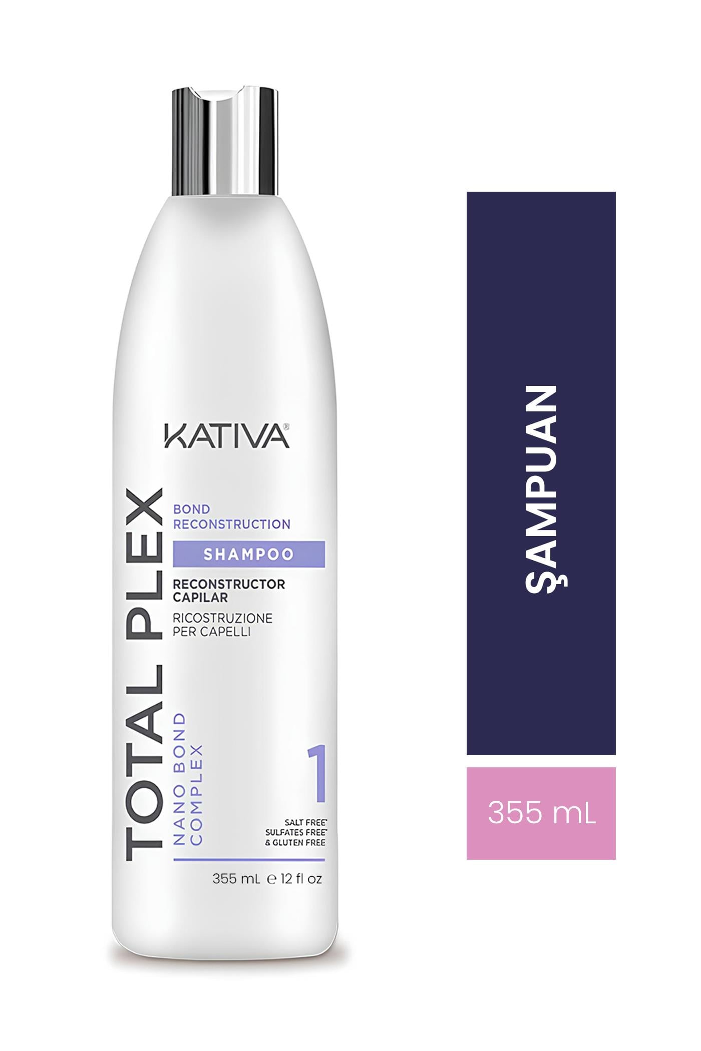 Kativa Total Plex Shampoo 355 mL - Elektriklenme Karşıtı, Yumuşaklık ve Parlaklık Sağlayan Yeniden Yapılandırma Şampuanı