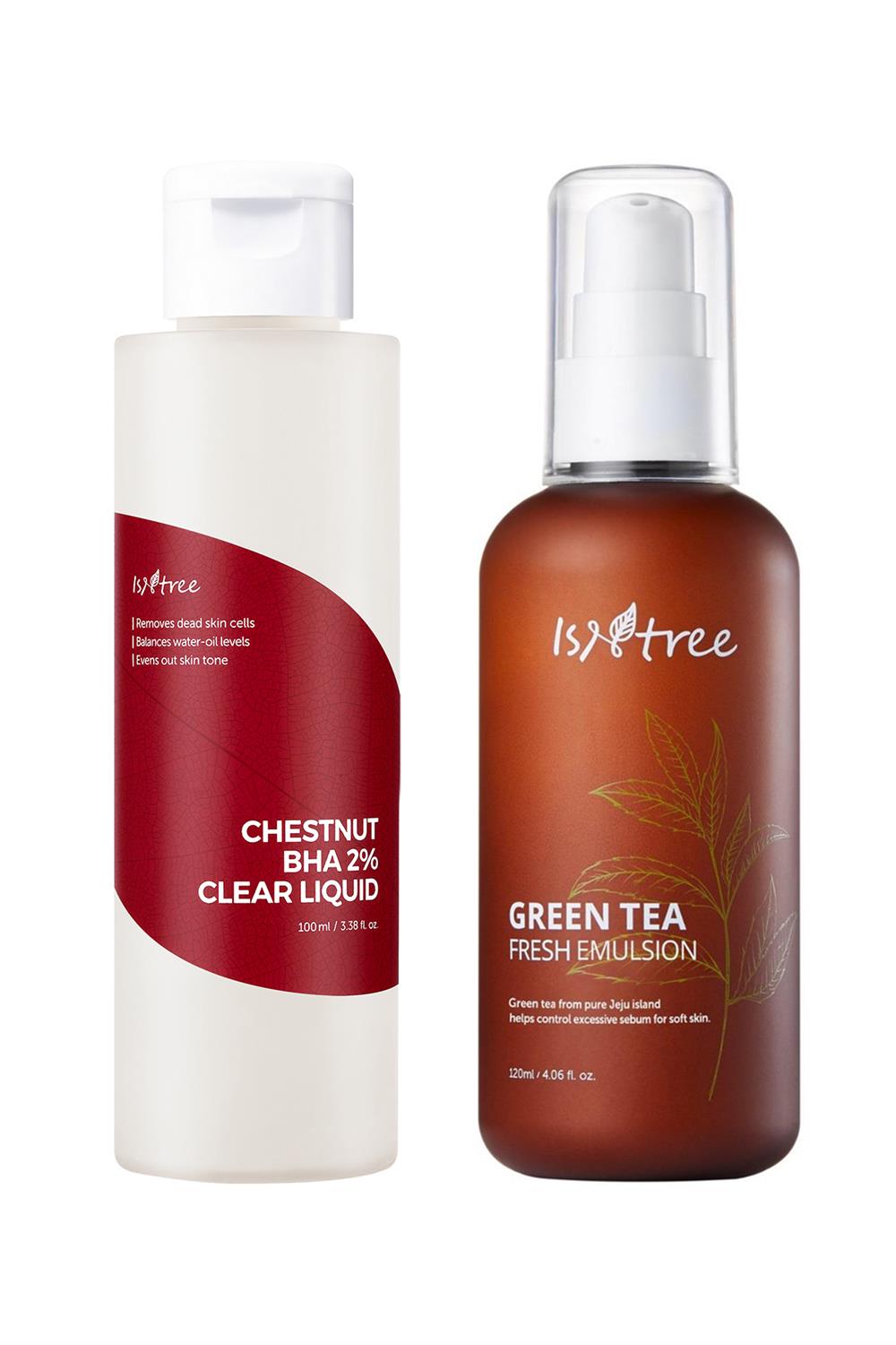 Yağlı Ciltler İçin Nem Bakım Seti (Chestnut BHA 2% 100 ml ve Green Tea Fresh Emulsion 120 ml)