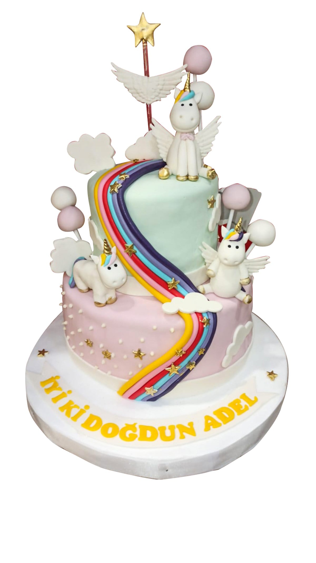 Gökkuşağı ve Minik Unicorn'lar Tasarım Pasta