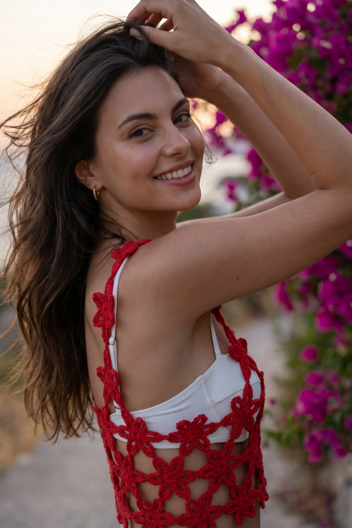 ACR Craft Kırmızı Çiçekli  El Örgüsü Crop Top 