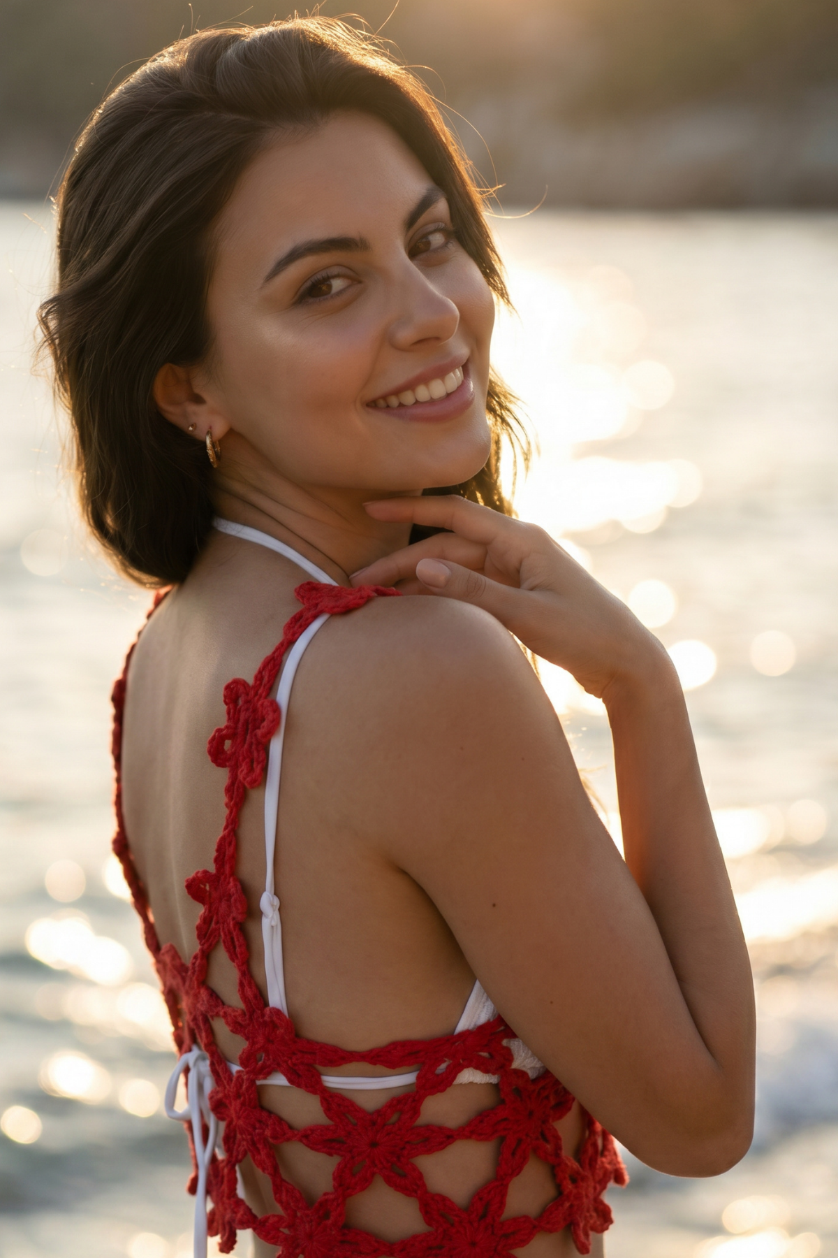ACR Craft Kırmızı Çiçekli  El Örgüsü Crop Top 