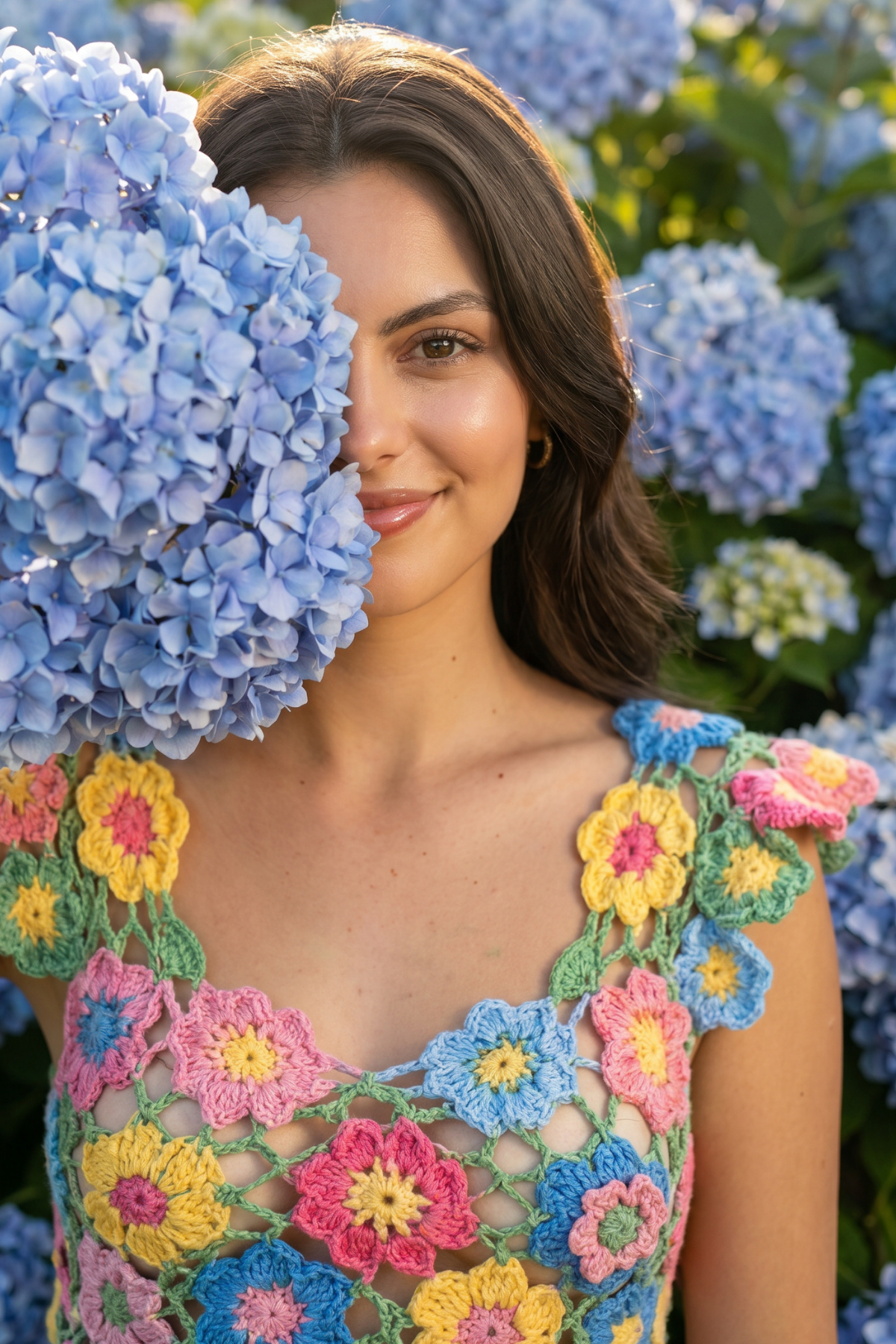 ACR Craft Renkli Çiçekli  El Örgüsü Crop Top Elbise