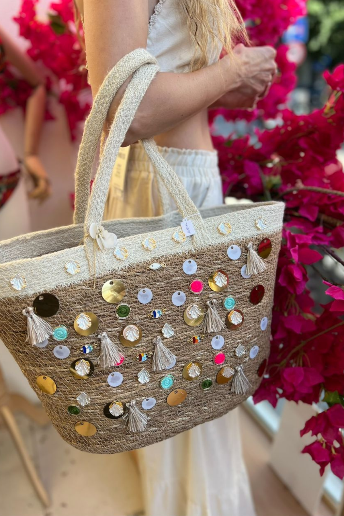 Busellia Design Gold Süslü Hasır Çanta 