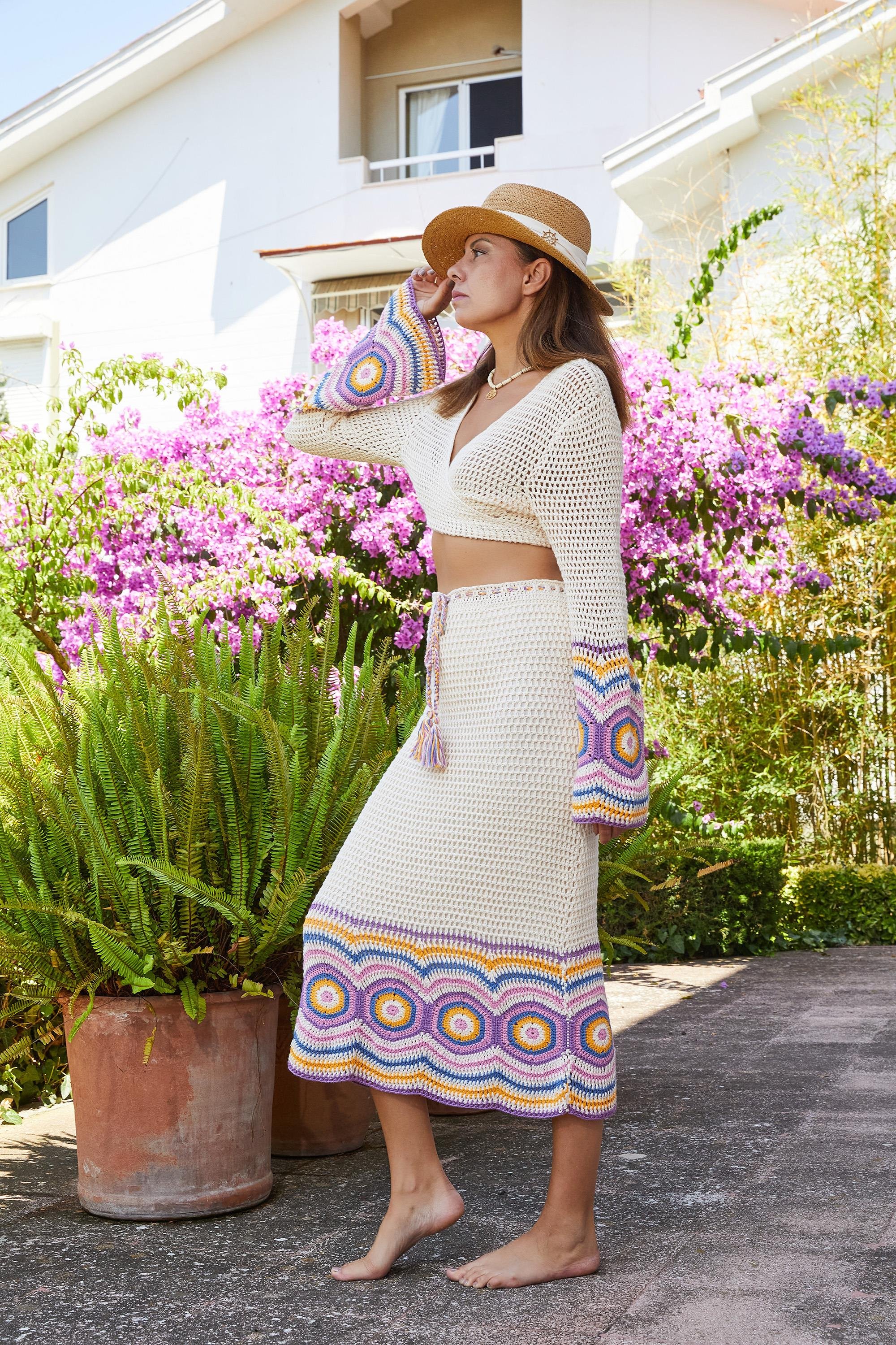 Chalicca Ekru Desenli Örgü Etek