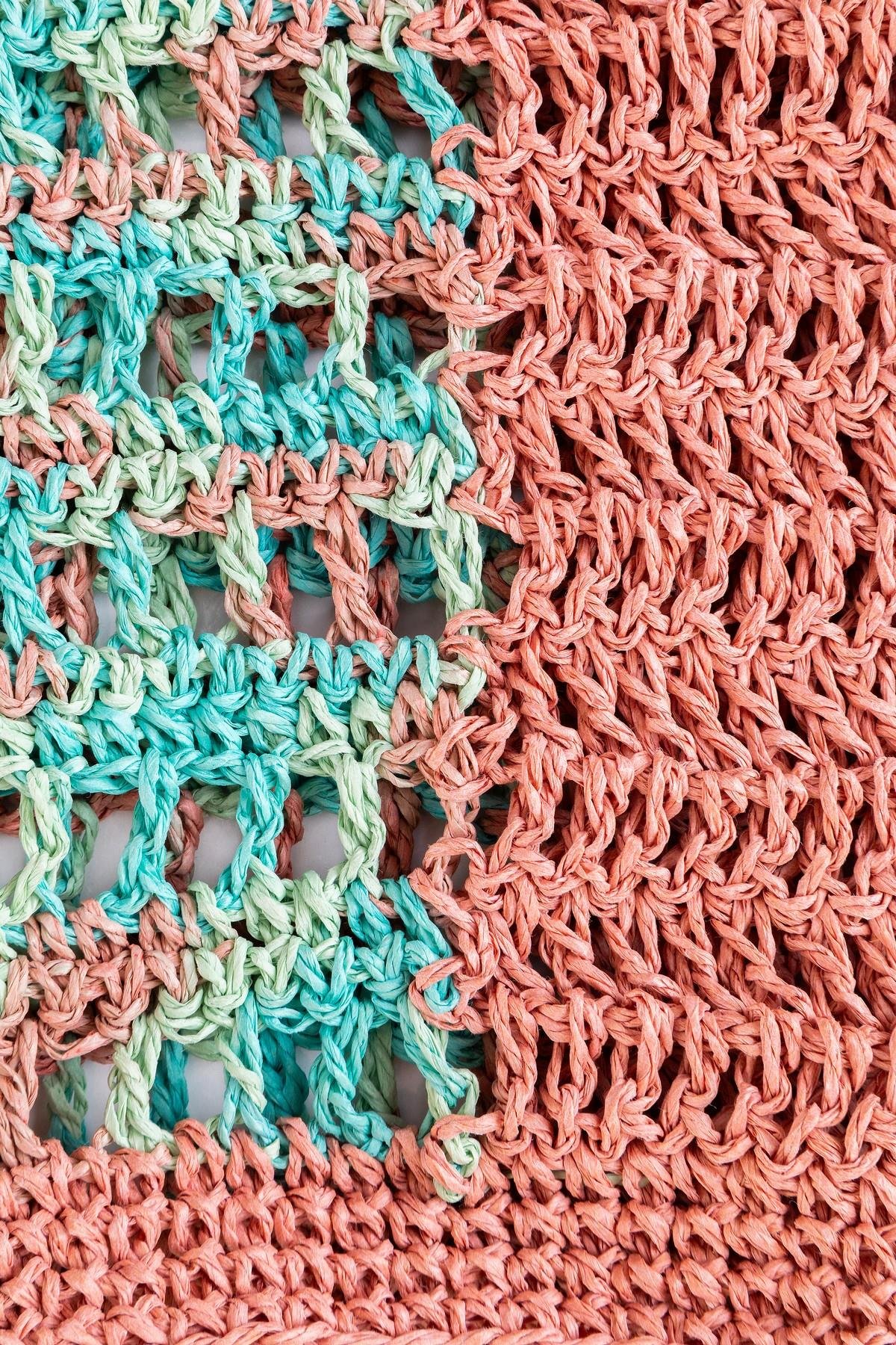 Corinne Design Hasır Örgü Plaj Çantası, Pembe / Turkuaz