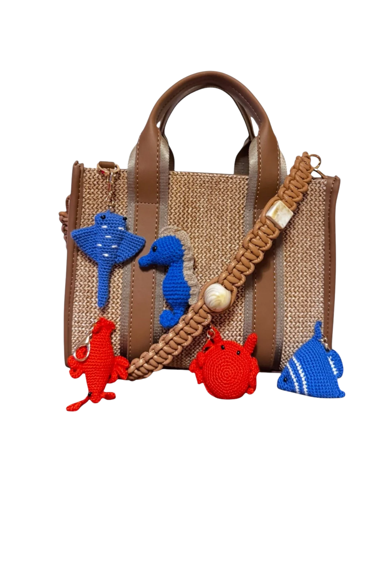 Eynaco City Bag Mini Hasır Taba-Mavi