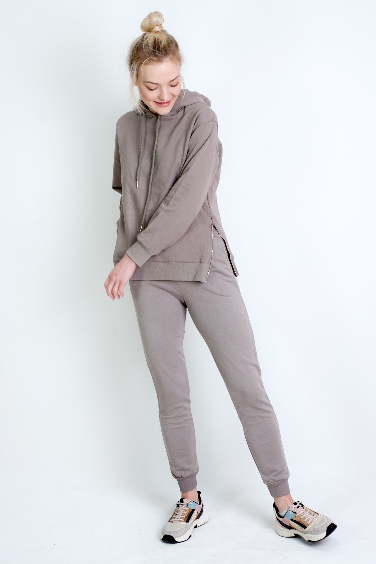 Fermuar Detaylı Sweatshirt Vizon