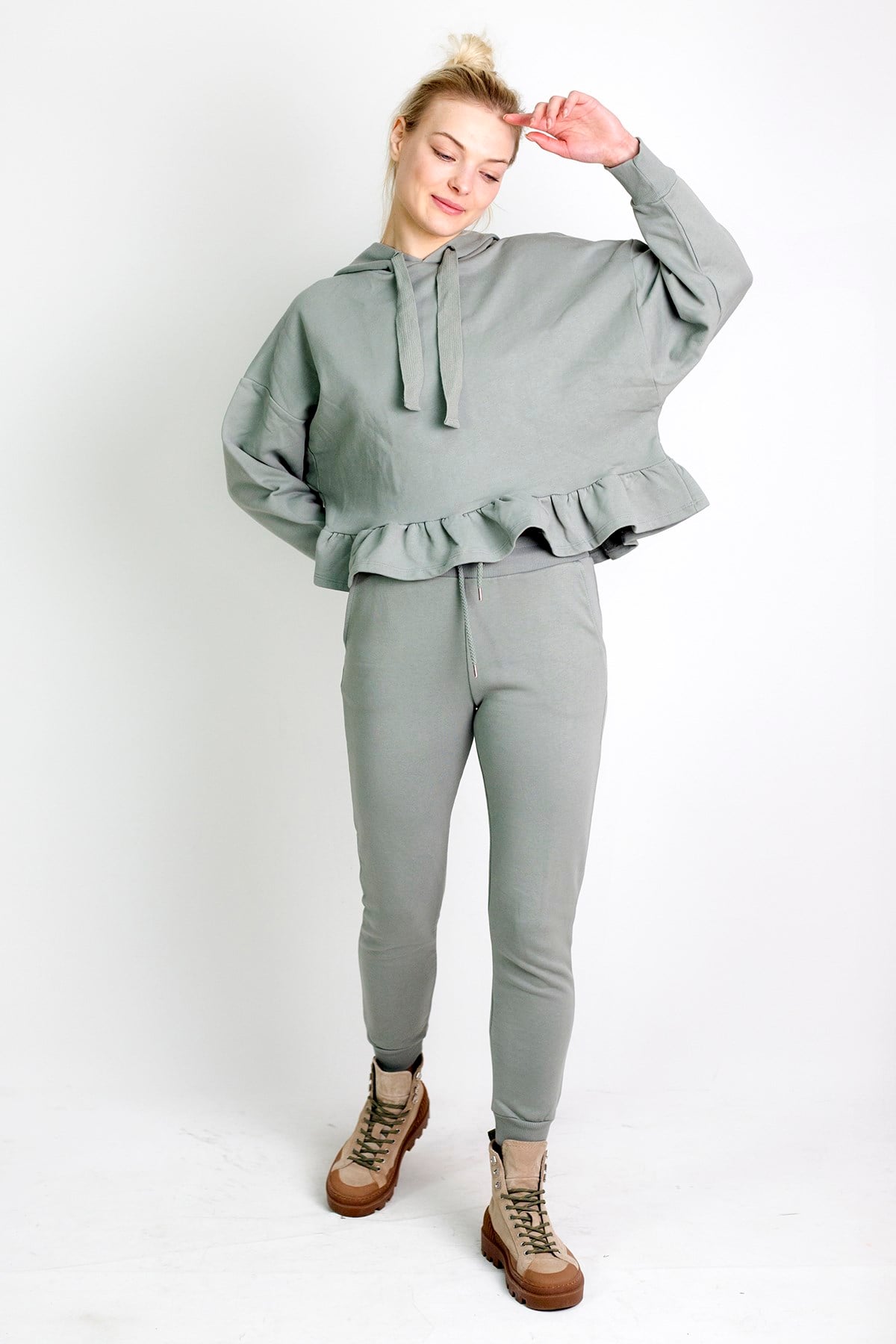 Fırfırlı Sweatshirt Haki