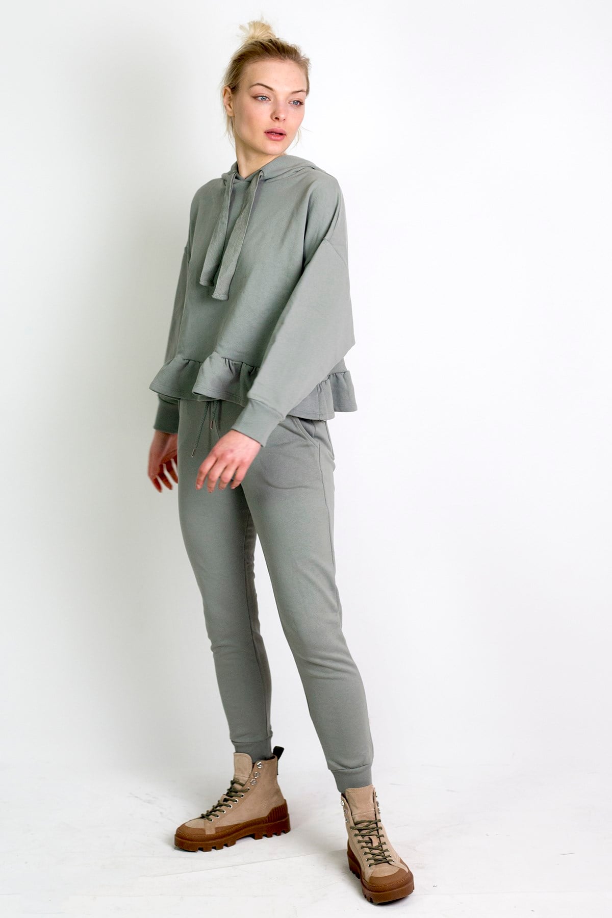 Fırfırlı Sweatshirt Haki