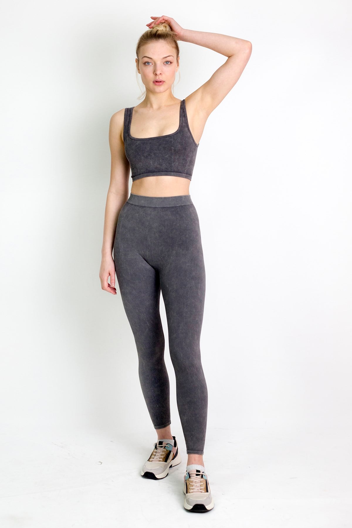 Fitilli Askılı Crop Top Gri