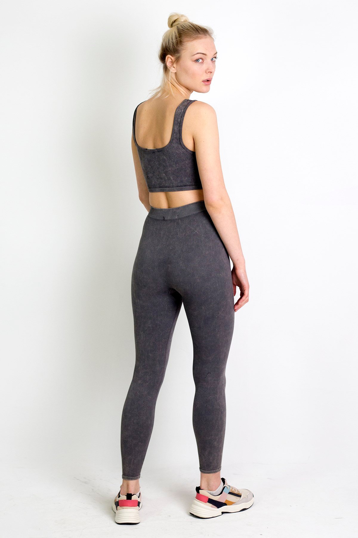 Fitilli Askılı Crop Top Gri