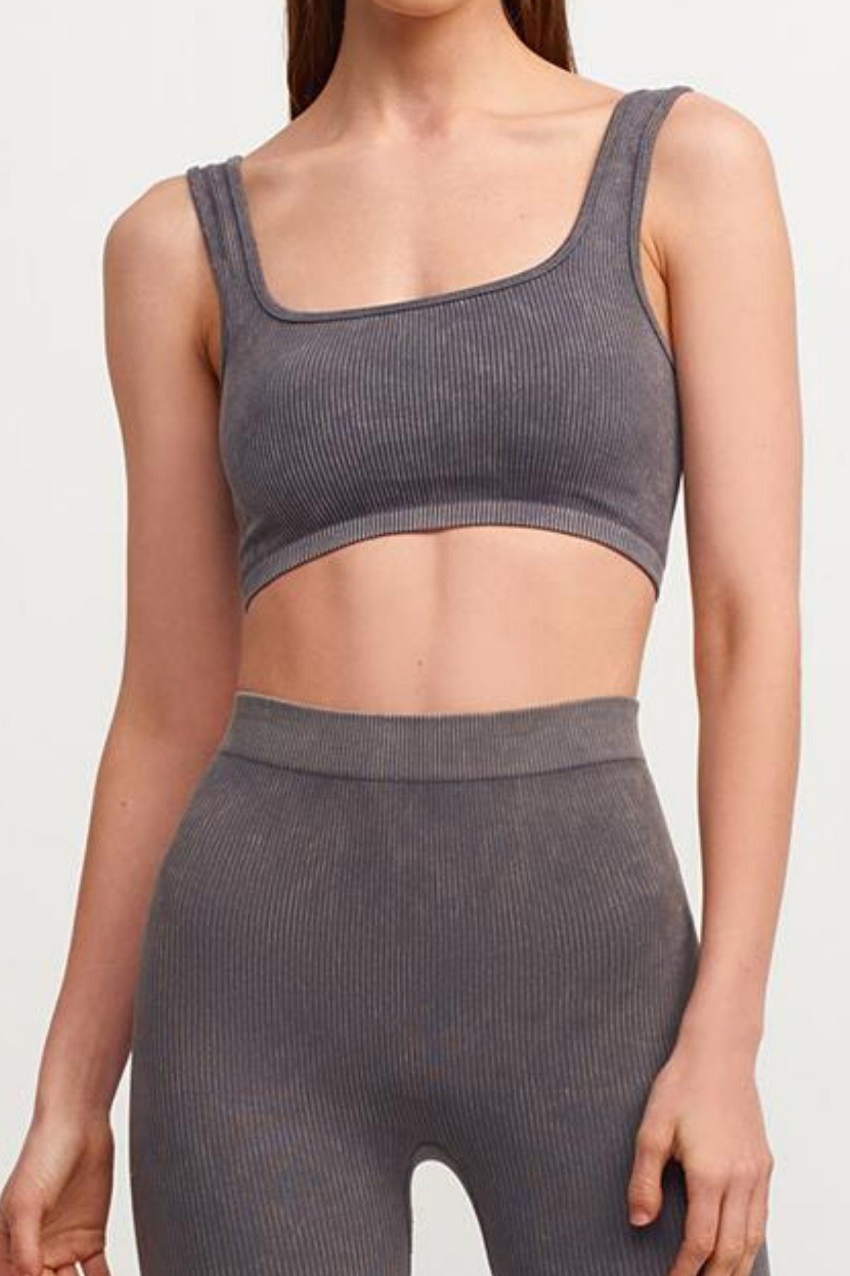 Fitilli Askılı Crop Top Gri