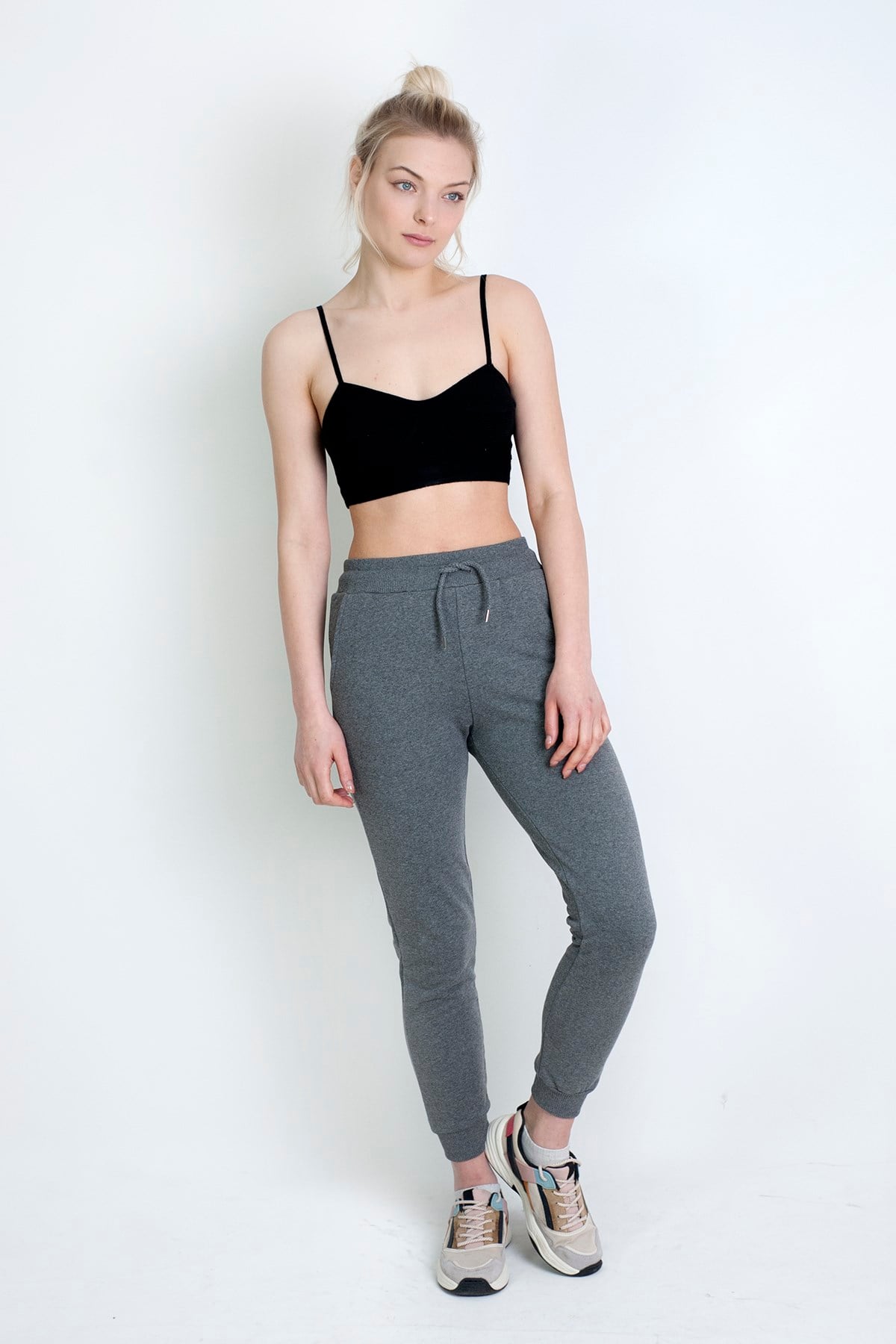 Fitilli Triko Crop Top Siyah