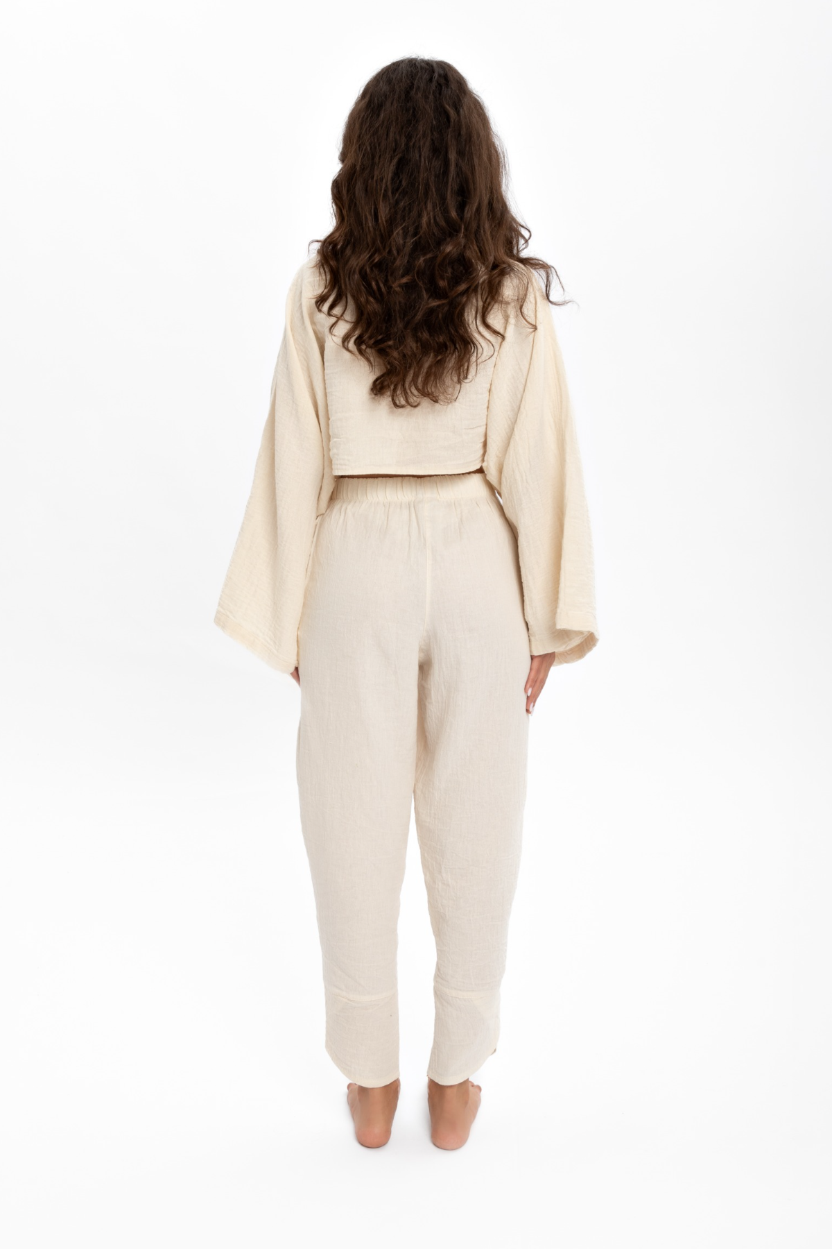 Husufi Bürümcüklü Naturel Crop Bluz