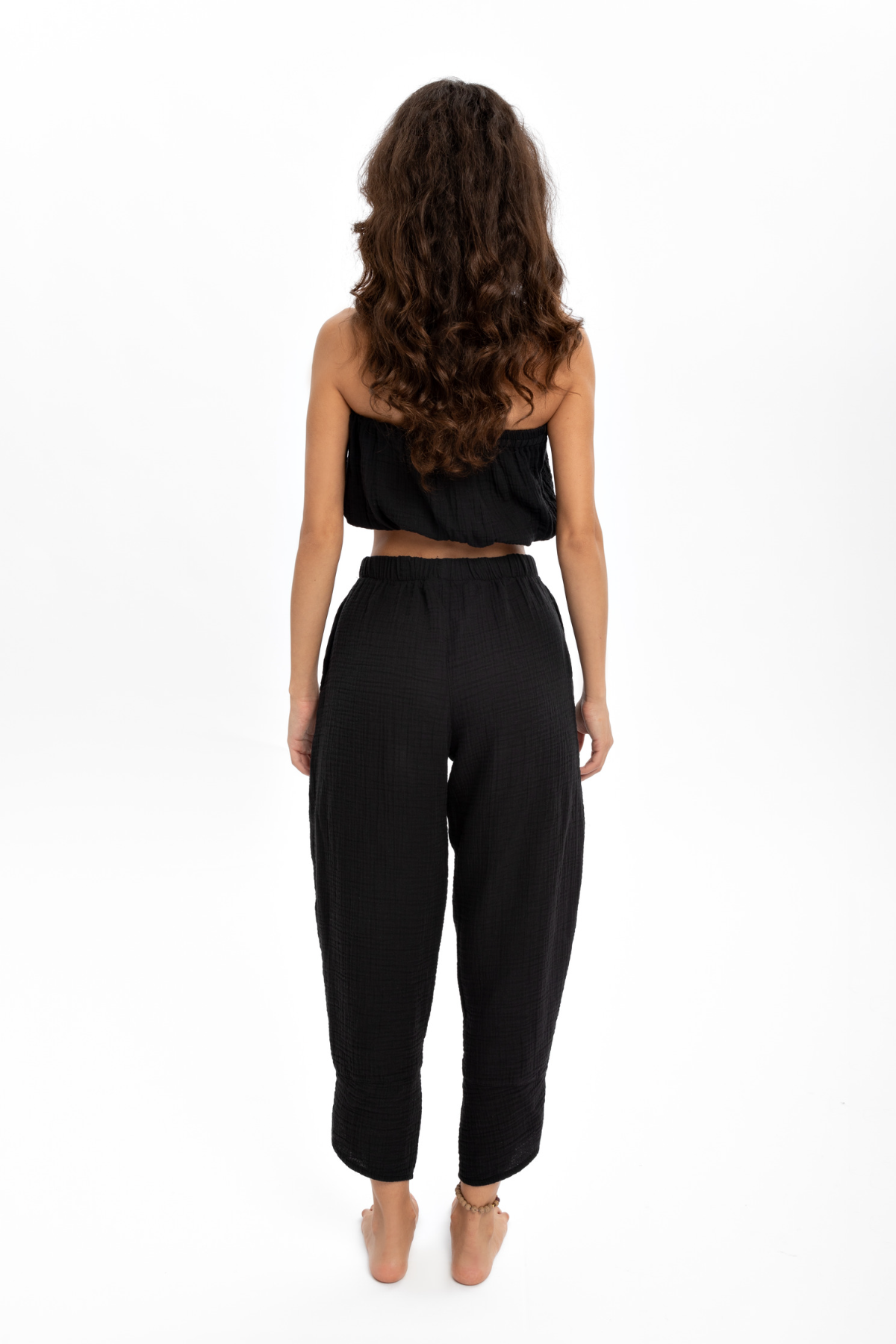 Husufi Siyah Bürümcüklü Crop Top HSFCRTP01_Black