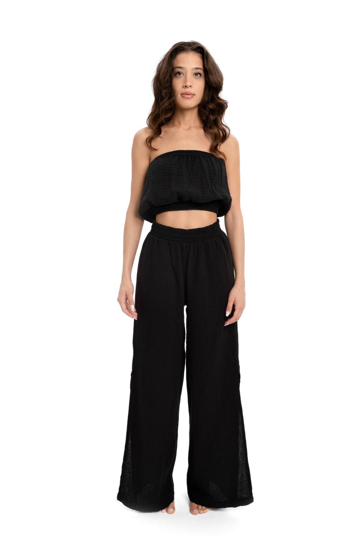 Husufi Slitside Müslin Yırtmaçlı Pantolon HSFSS02_Black