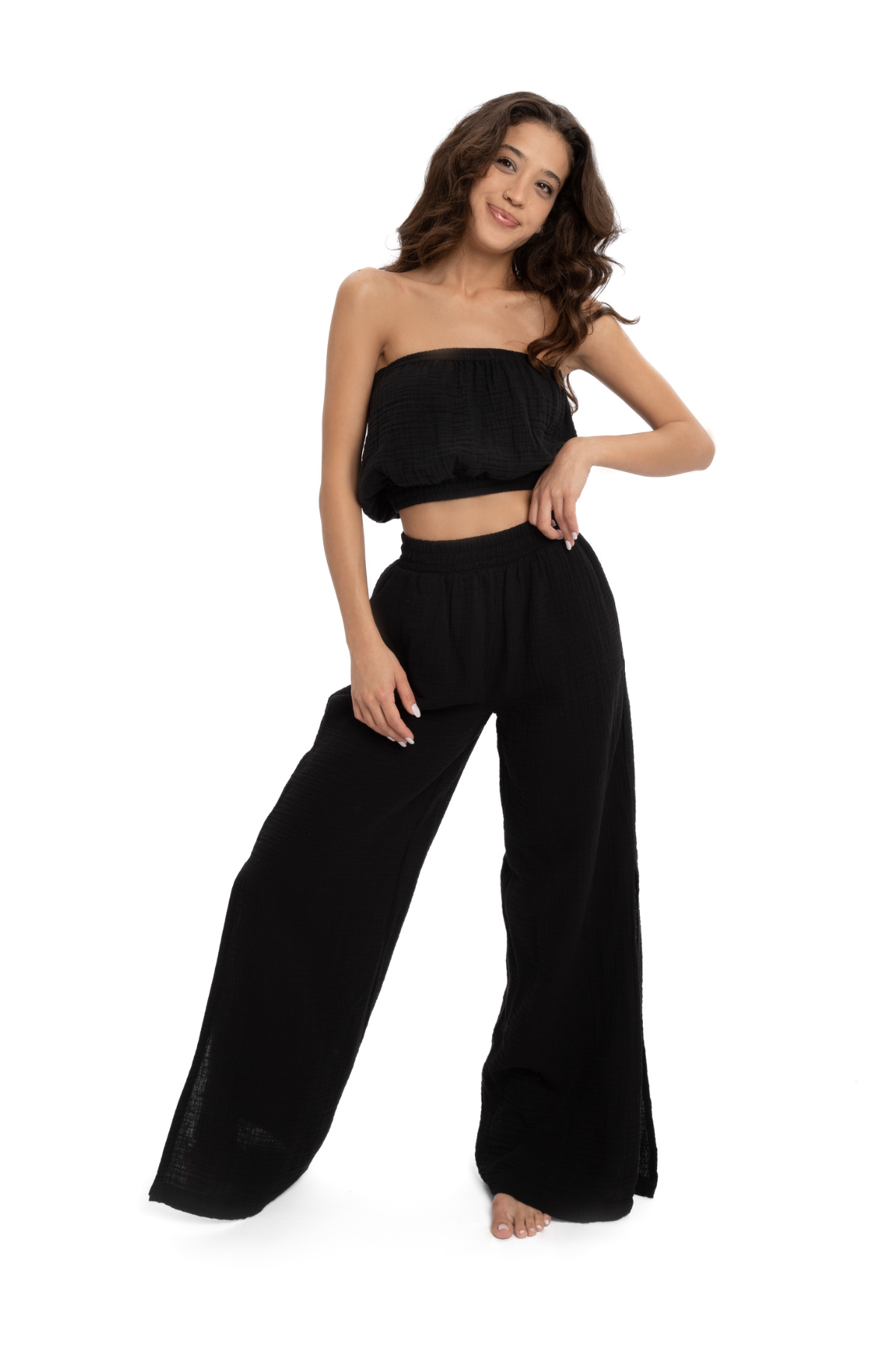 Husufi Slitside Müslin Yırtmaçlı Pantolon HSFSS02_Black